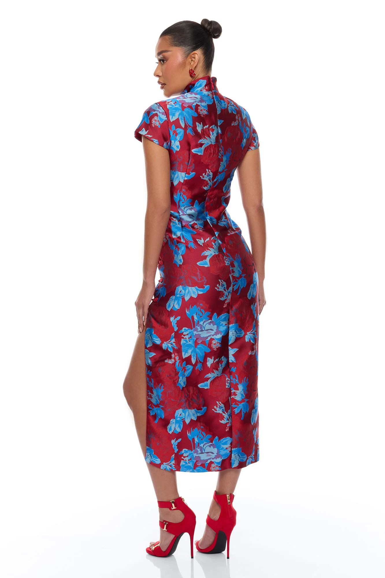 Modern Bloom Jacquard Maxi Dress - Red/combo - Image 4