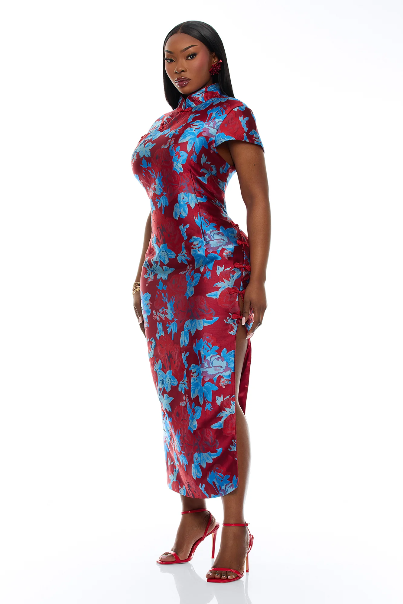Modern Bloom Jacquard Maxi Dress - Red/combo - Image 5