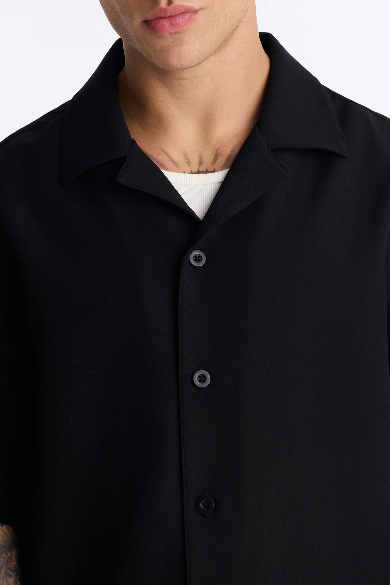 Modern Essential Sleeve Cuban Collar Button Down - Black - Image 3
