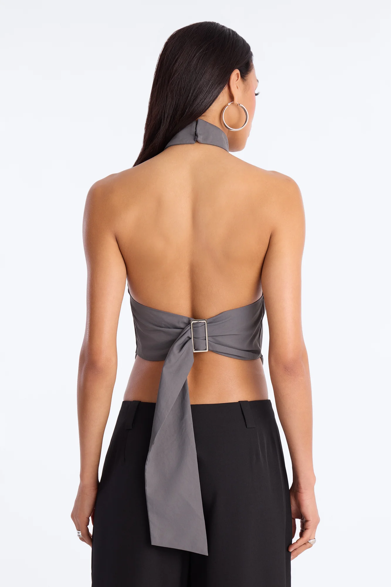 Modern Girl Belted Nylon Halter Top - Grey - Image 4