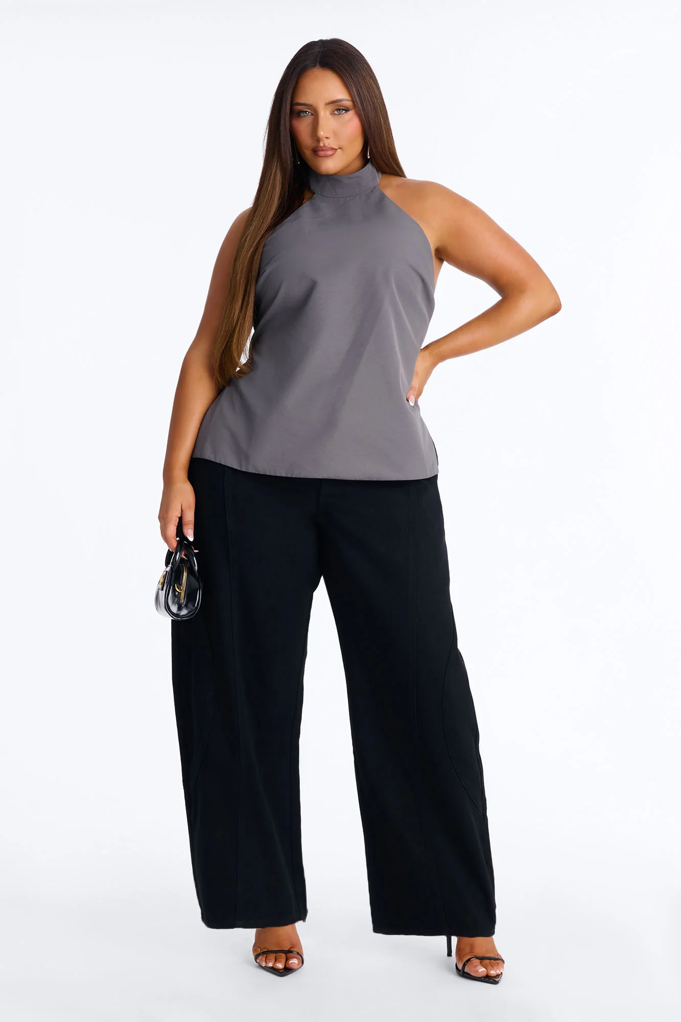 Modern Girl Belted Nylon Halter Top - Grey - Image 5