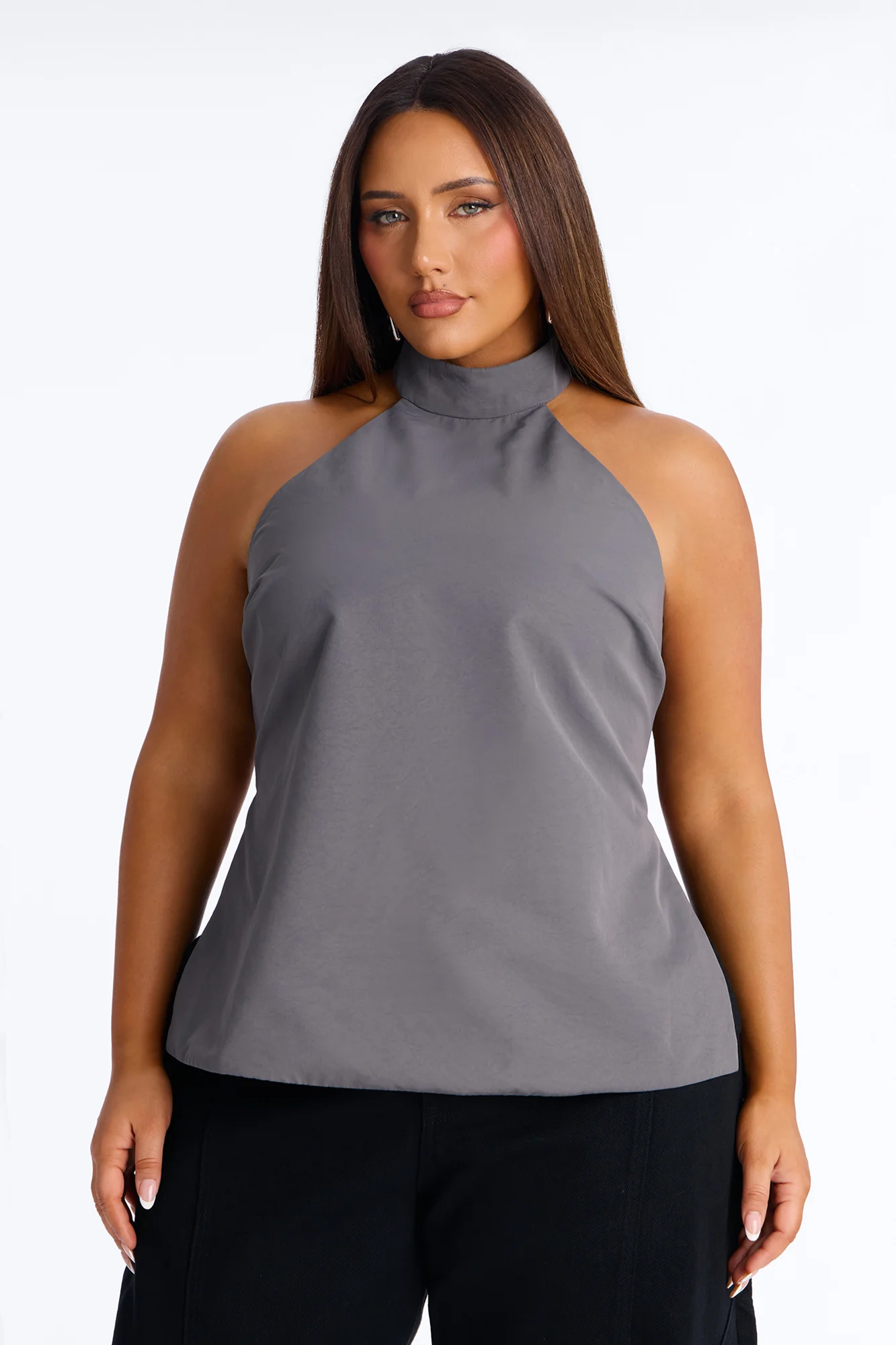Modern Girl Belted Nylon Halter Top - Grey - Image 6