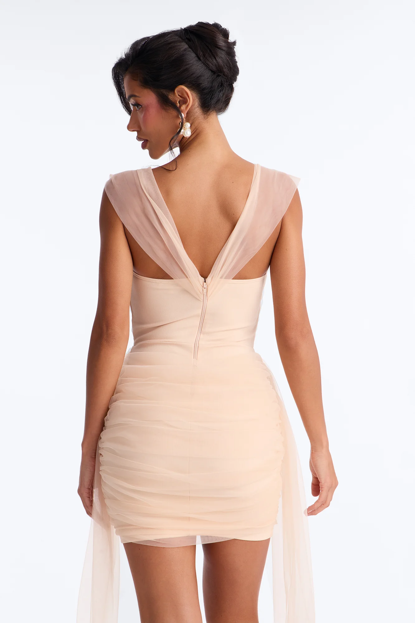Molly Off Shoulder Draped Mini Dress - Nude - Image 4