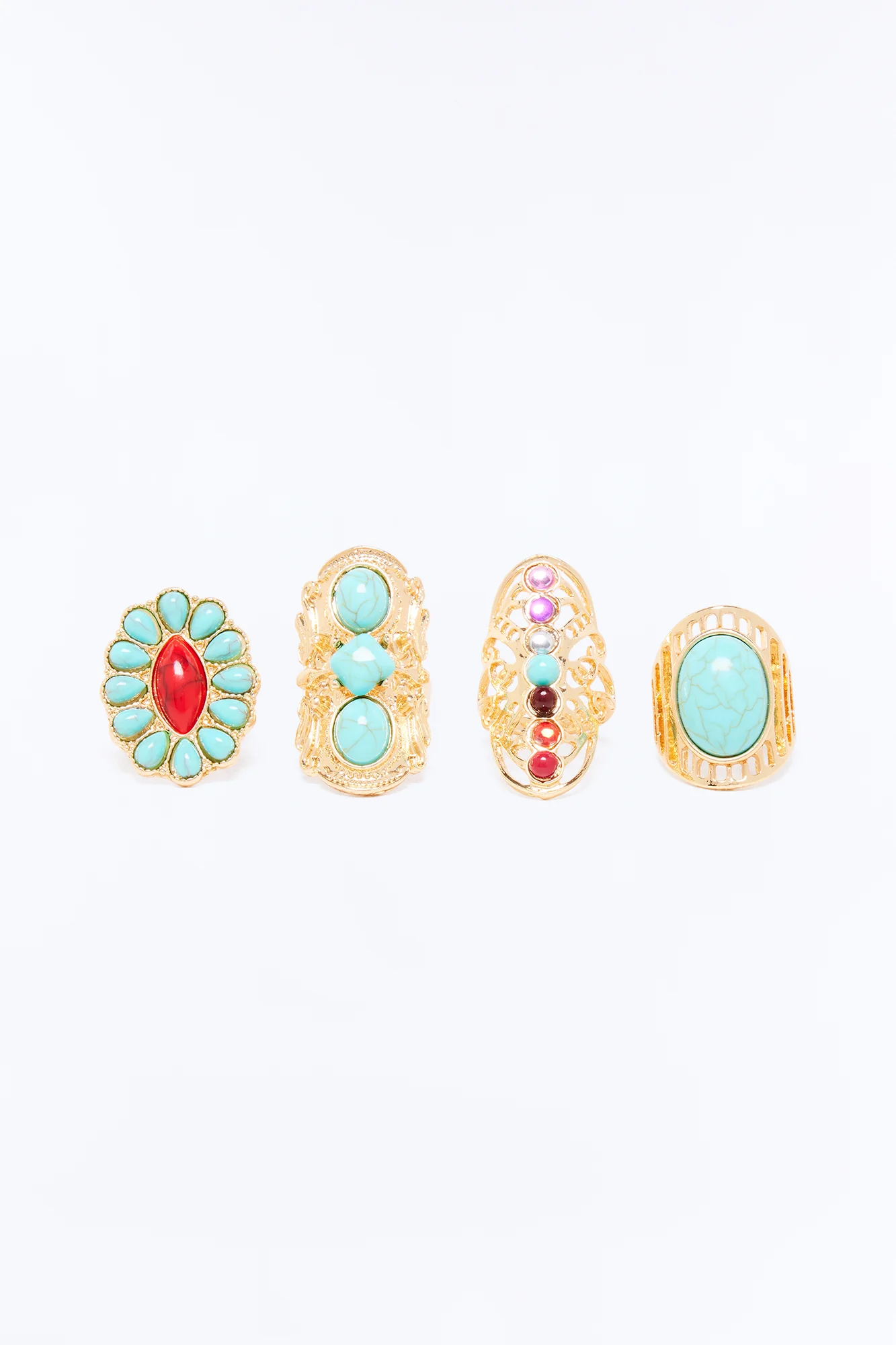 Monaco Princess 4 Piece Ring Set - Turquoise/combo