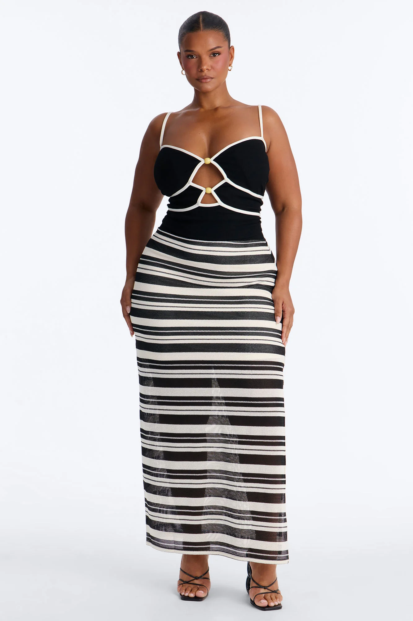 Monaco Striped Crotchet Skirt Set - Black/White - Image 5
