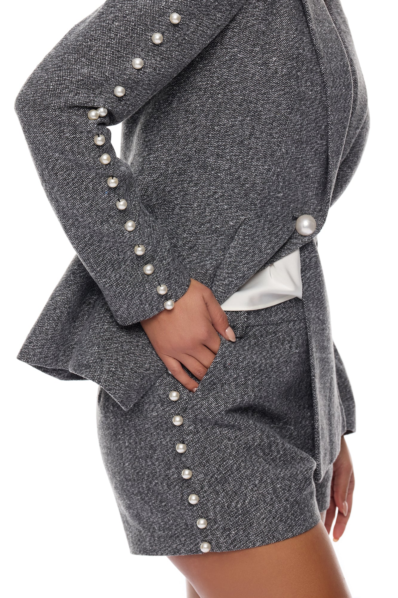 Monet Pearl Blazer Short Set - Charcoal - Image 3