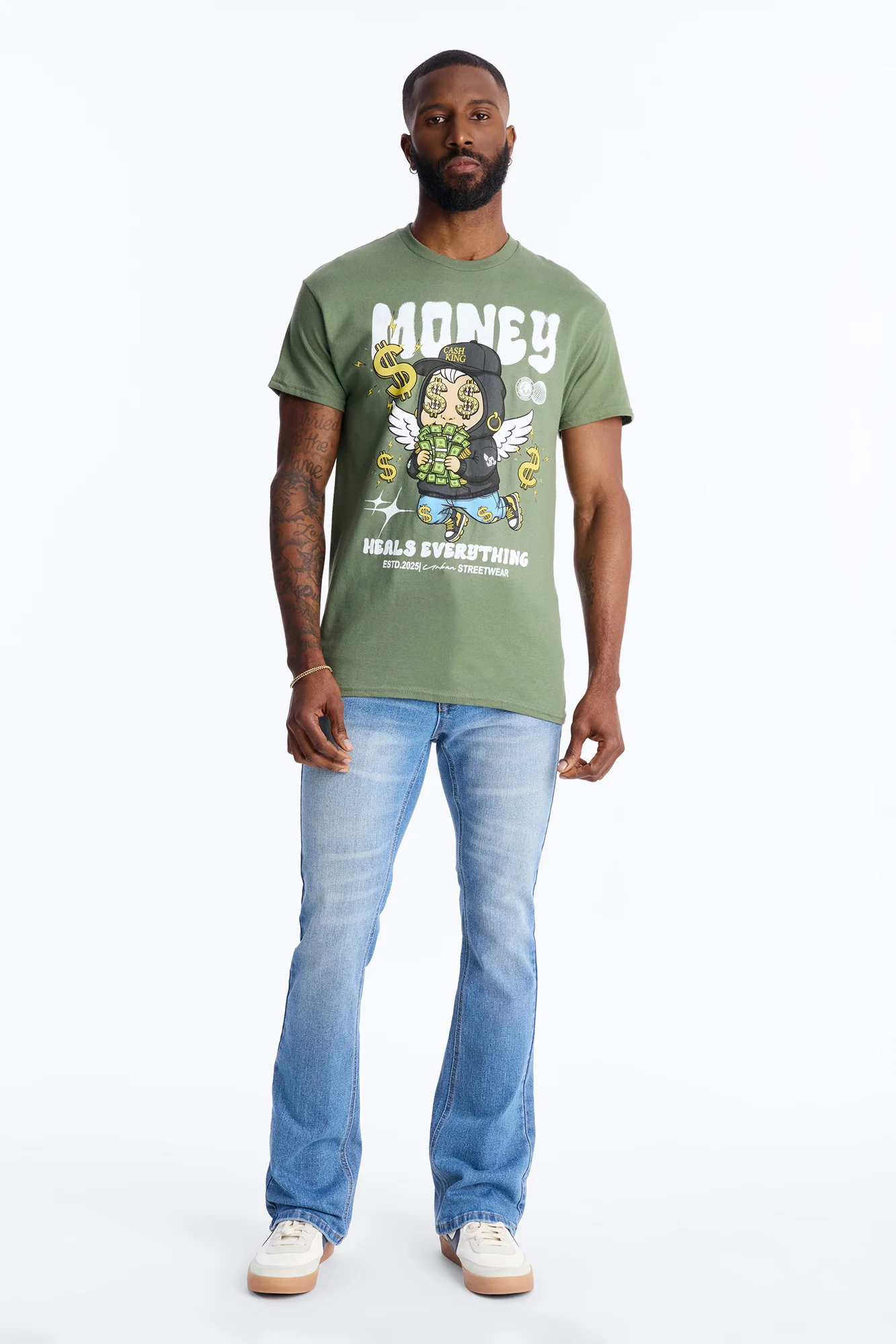 Money Heals Everything Short Sleeve Tee - Olive - Image 2