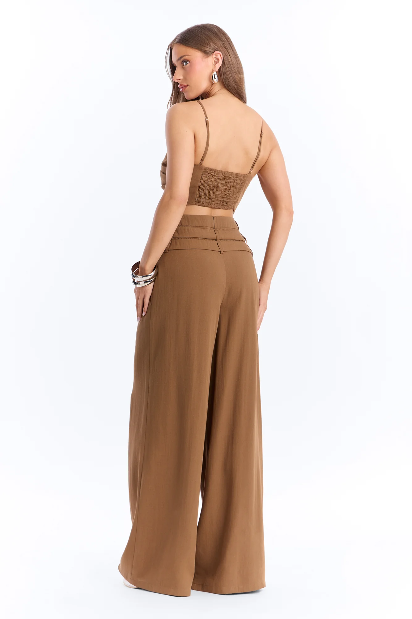 Monica Linen Layered Trouser Set - Brown - Image 4
