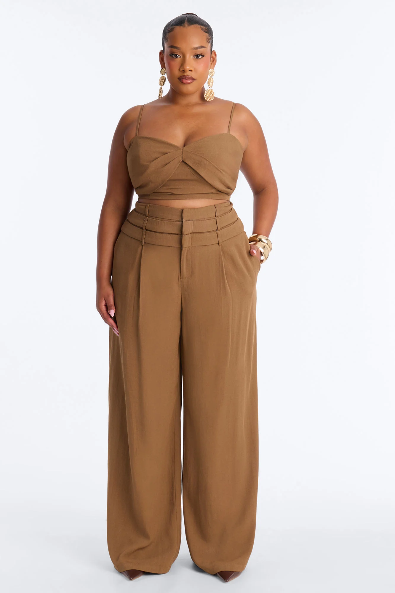 Monica Linen Layered Trouser Set - Brown - Image 5