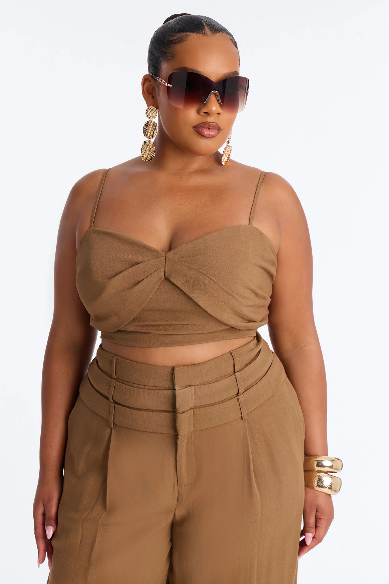 Monica Linen Layered Trouser Set - Brown - Image 6