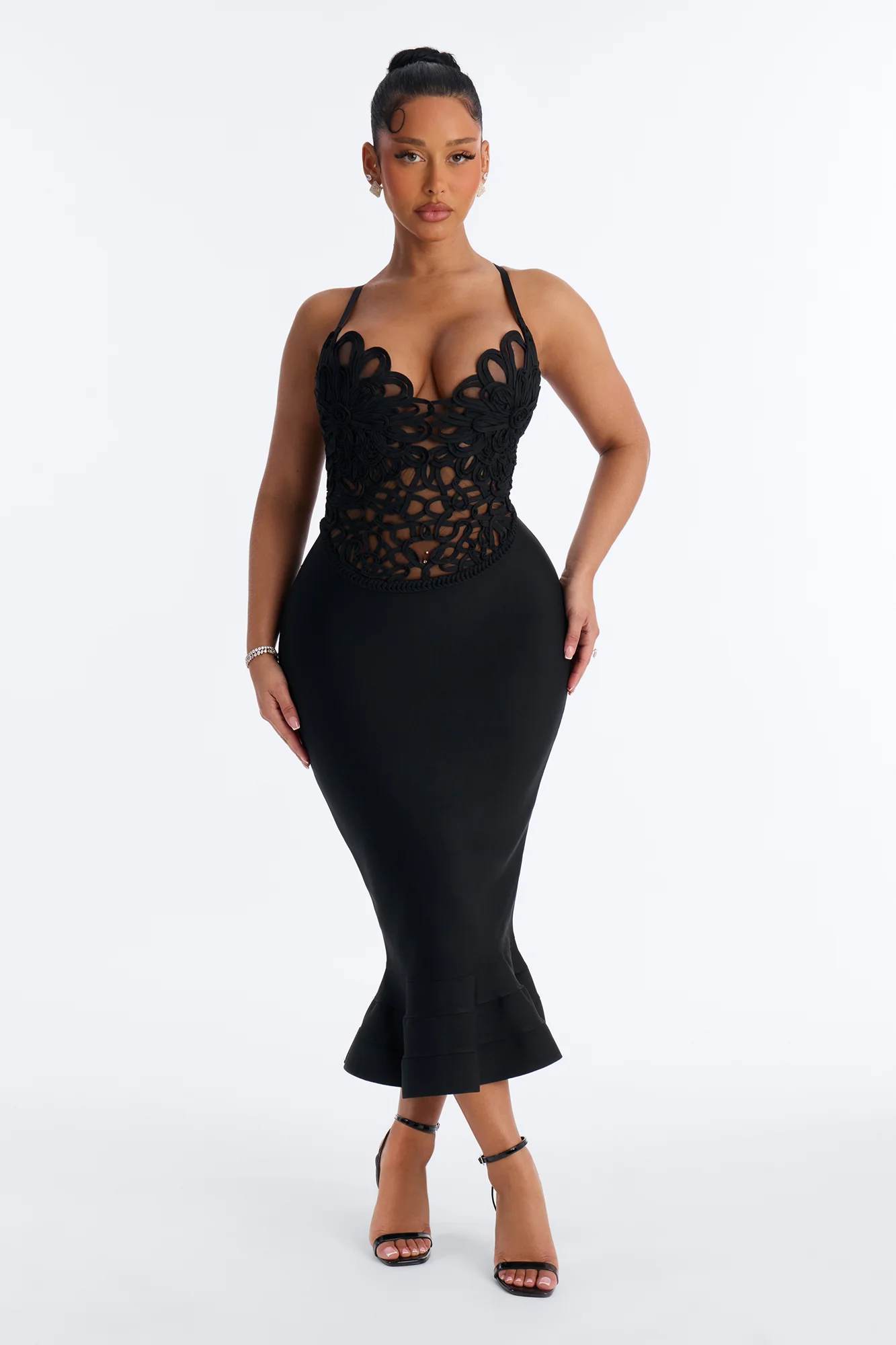 Monique Bandage Mermaid Midi Dress - Black