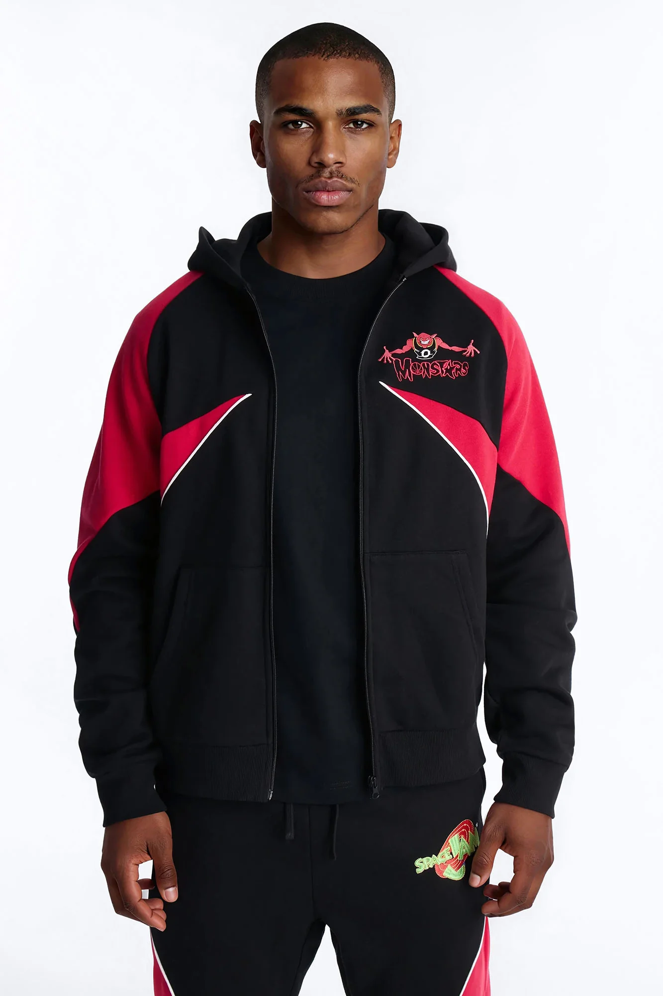 Space Jam Monstars Defense Paneled Zip Up Hoodie - Black