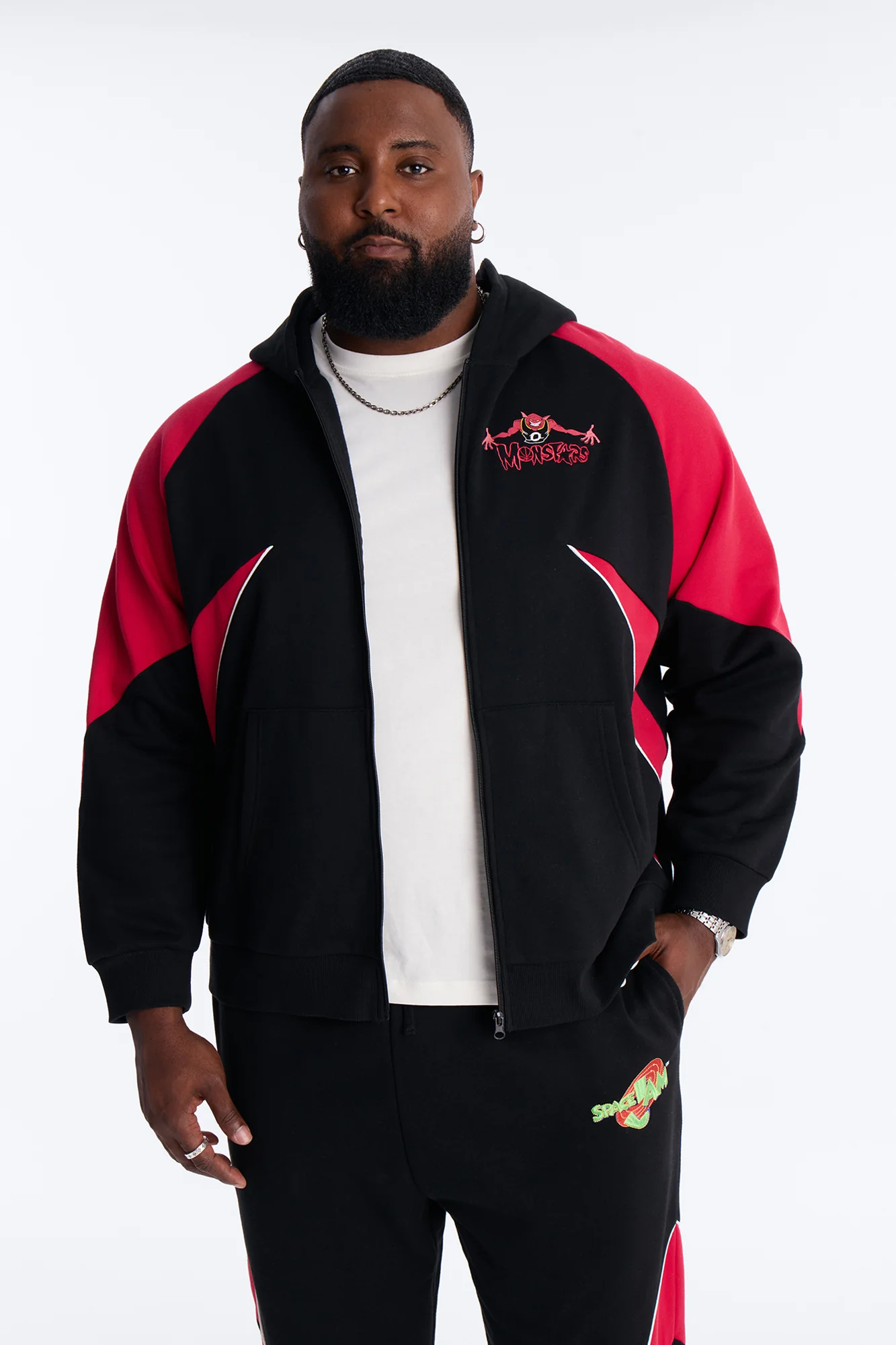Space Jam Monstars Defense Paneled Zip Up Hoodie - Black - Image 4