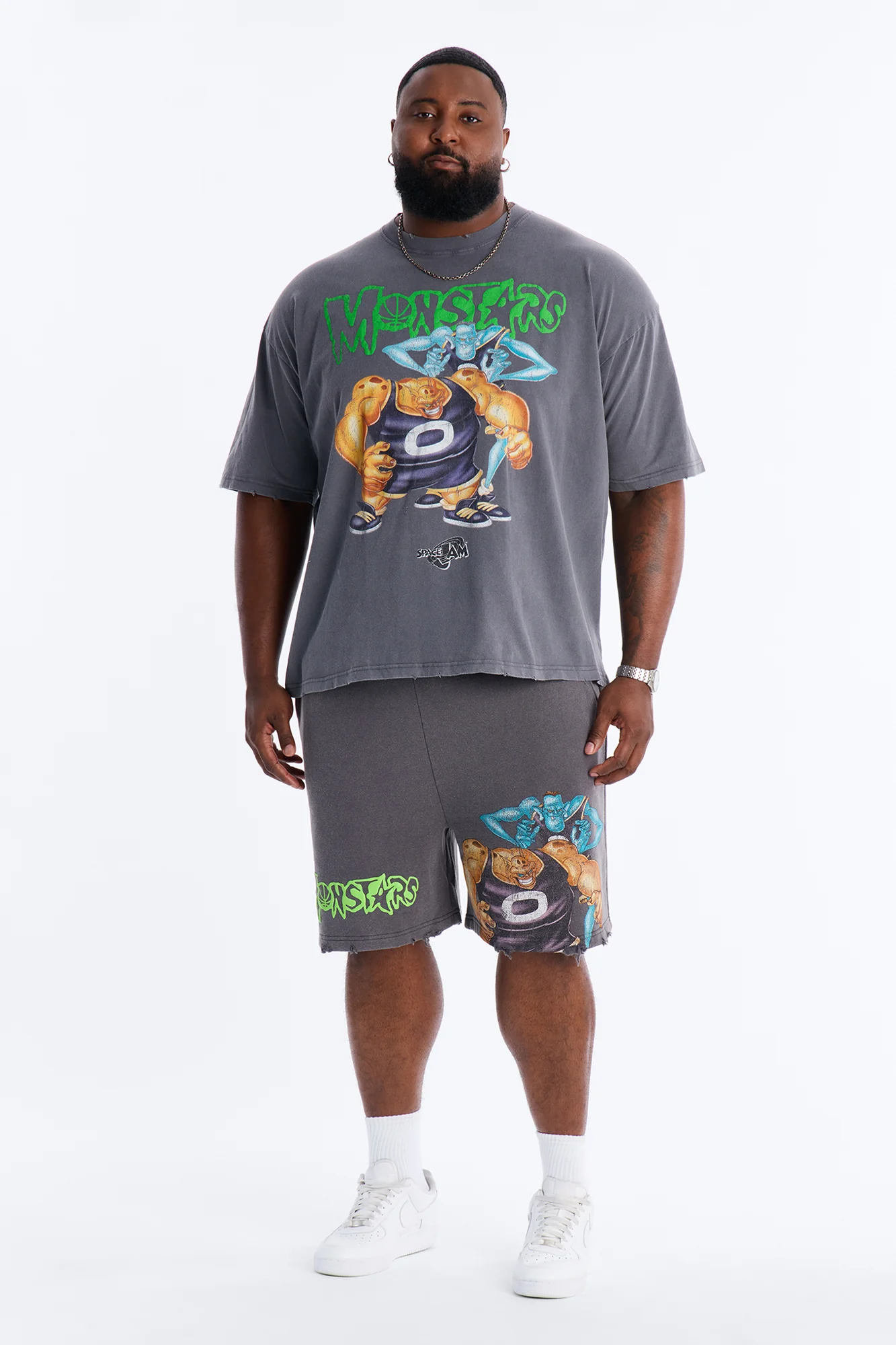 Space Jam Monstars Duo Puff Print Sweat Shorts - Charcoal - Image 2