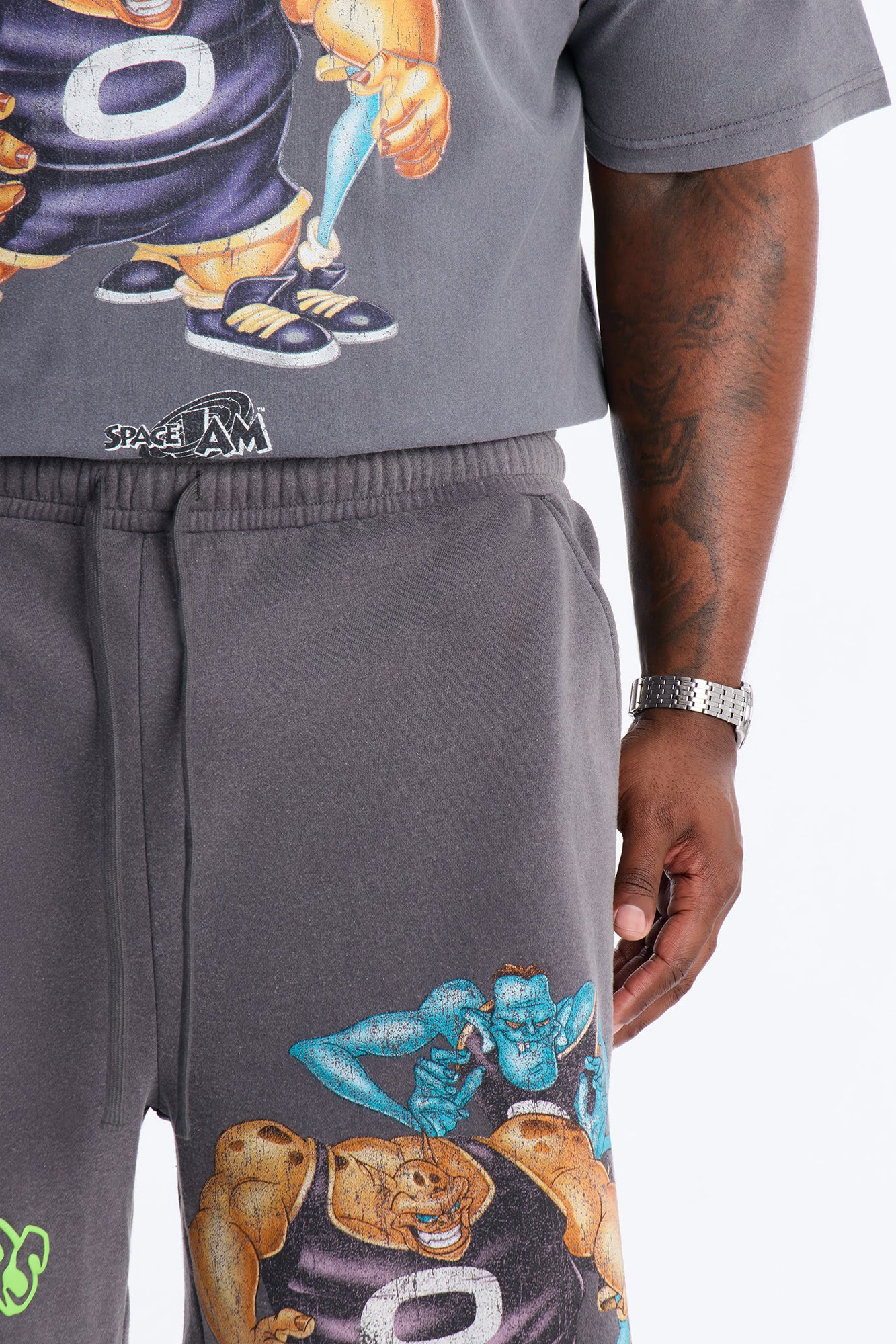 Space Jam Monstars Duo Puff Print Sweat Shorts - Charcoal - Image 3