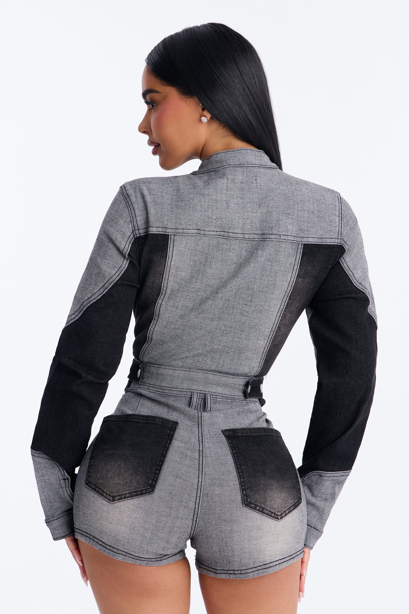 Montero Two Tone Denim Moto Jacket - Grey/Black - Image 4