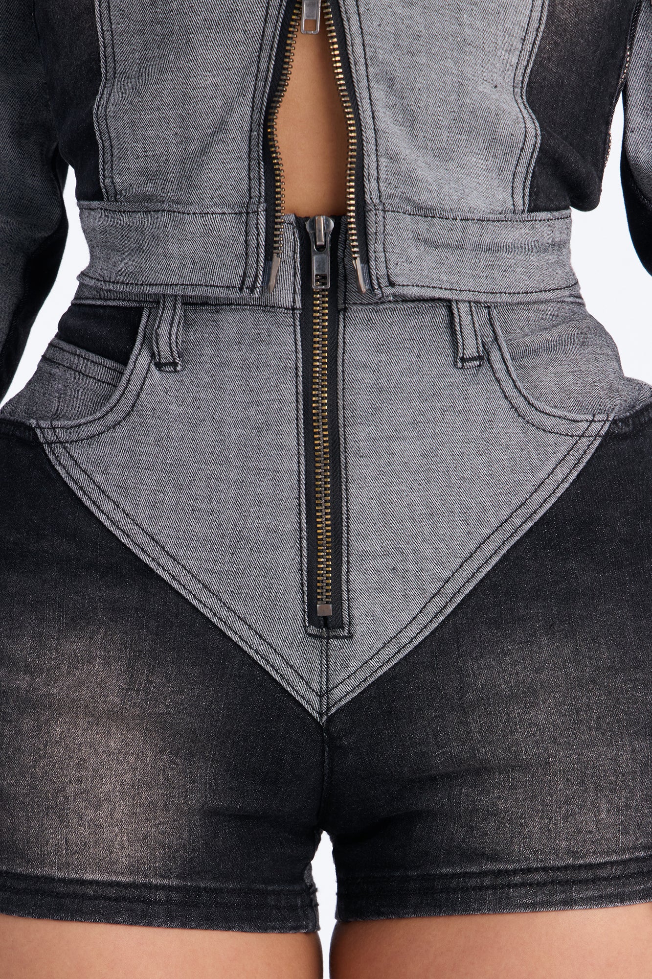 Montero Two Tone Denim Shorts - Grey/Black - Image 3