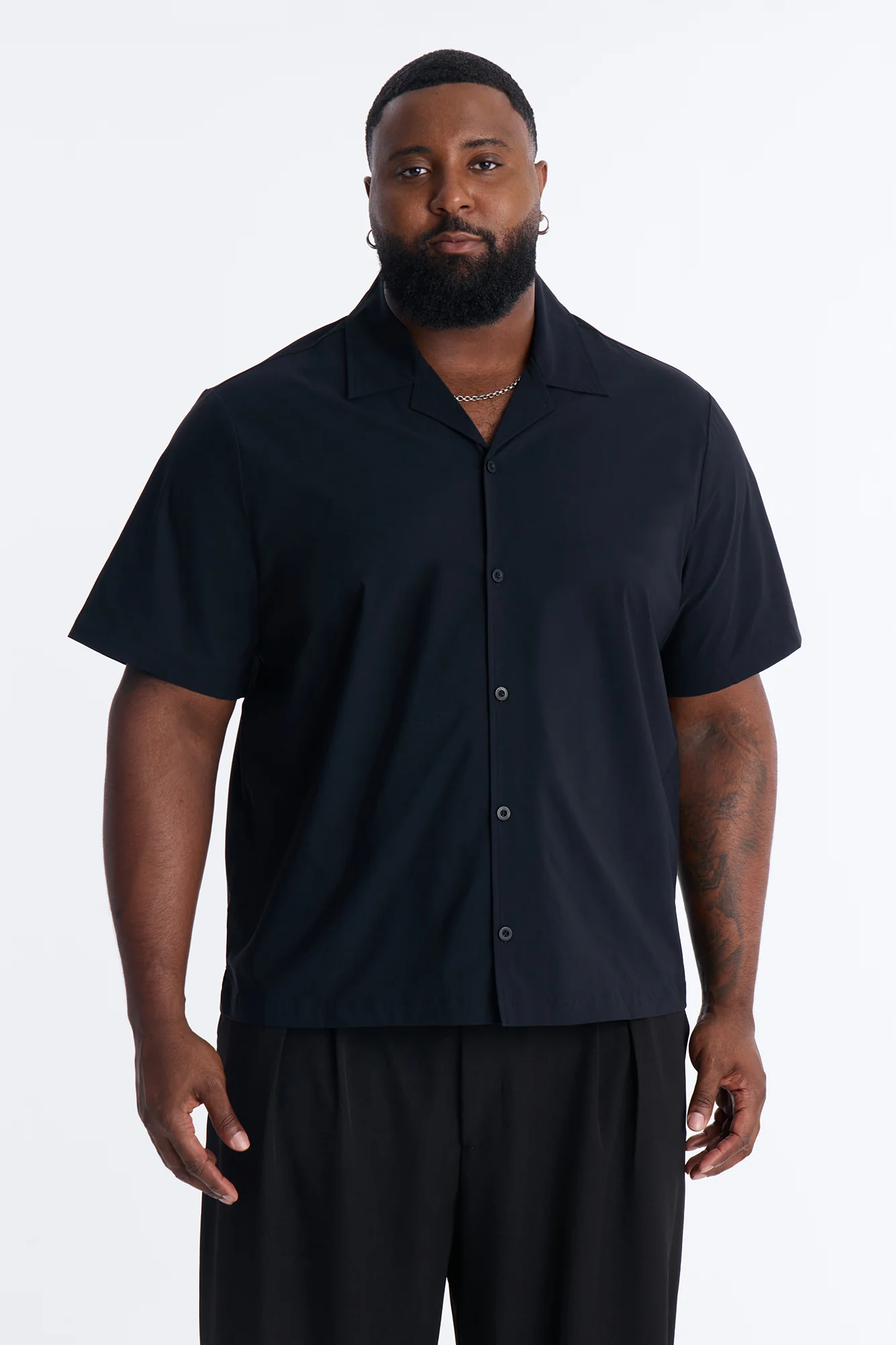 Montez Cuban Collar Button Up Shirt - Black - Image 4
