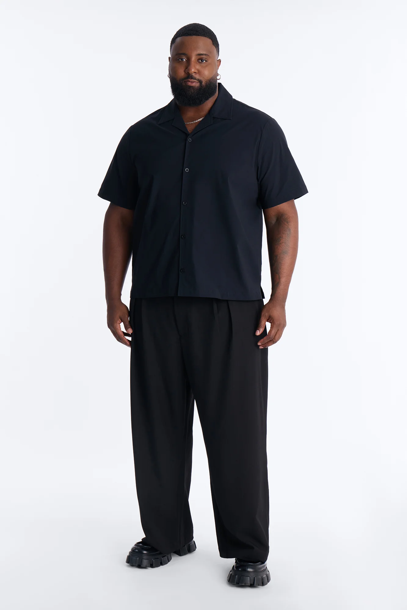 Montez Cuban Collar Button Up Shirt - Black - Image 5