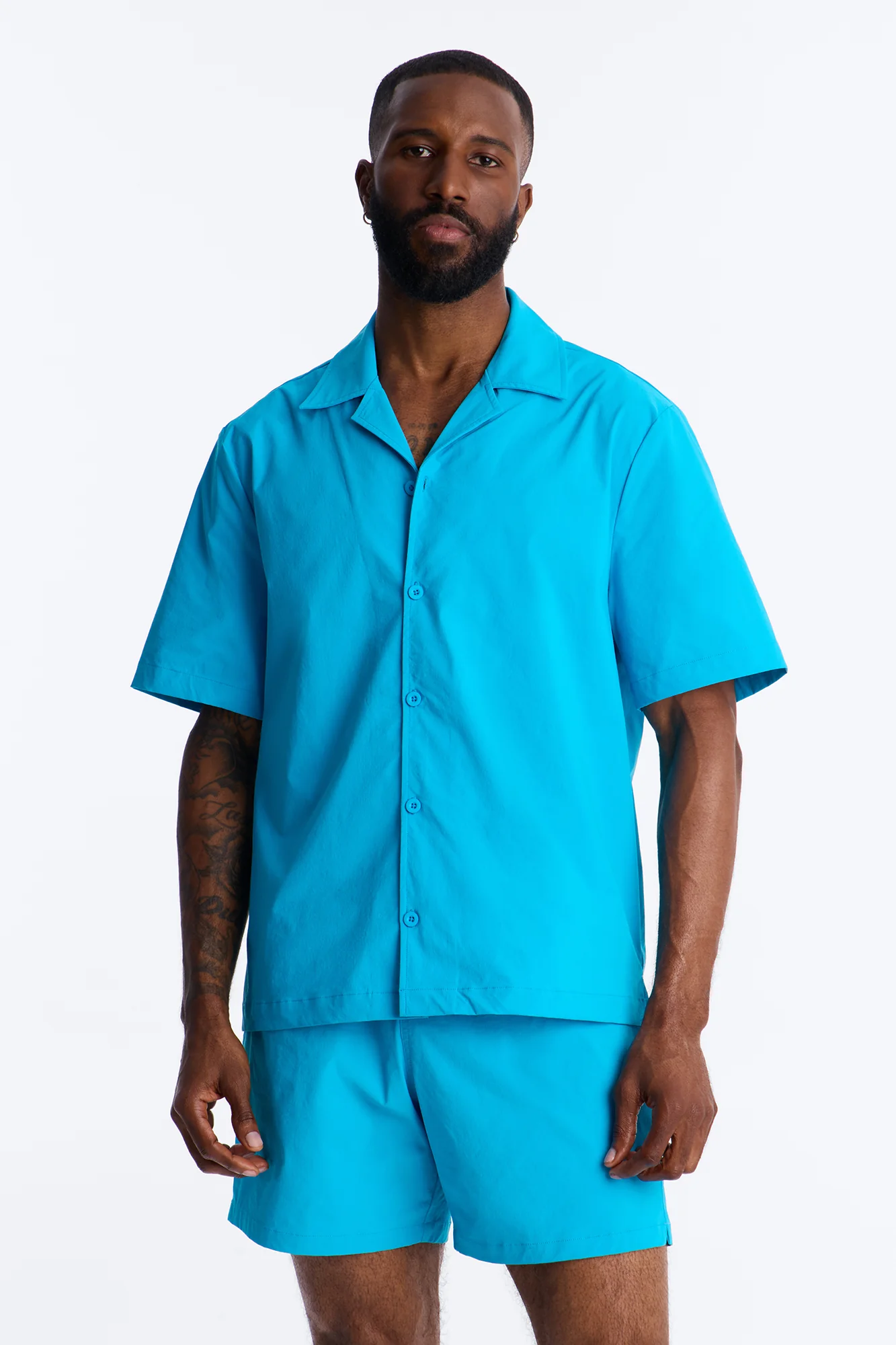 Montez Cuban Collar Button Up Shirt - Blue