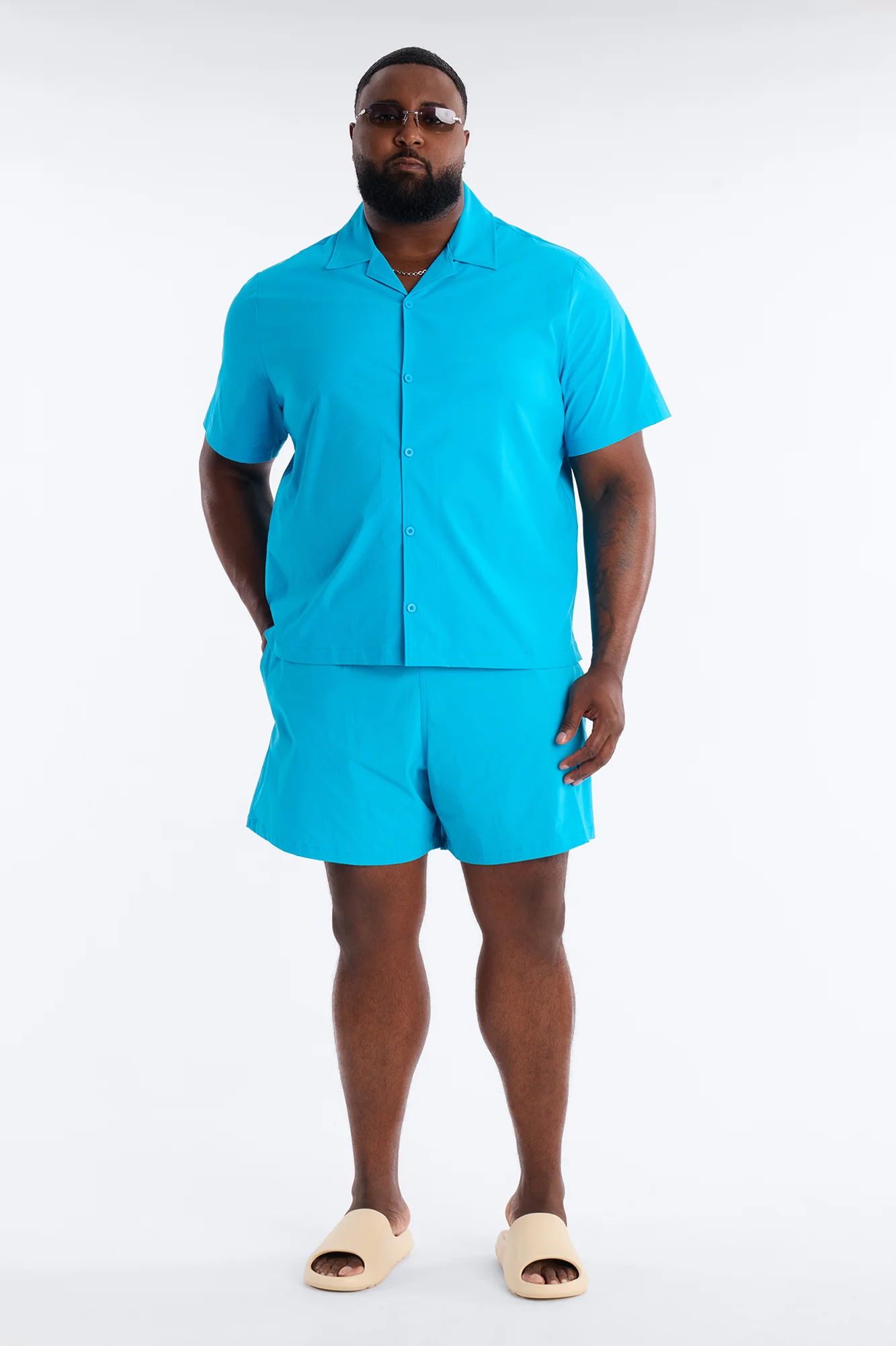 Montez Cuban Collar Button Up Shirt - Blue - Image 5