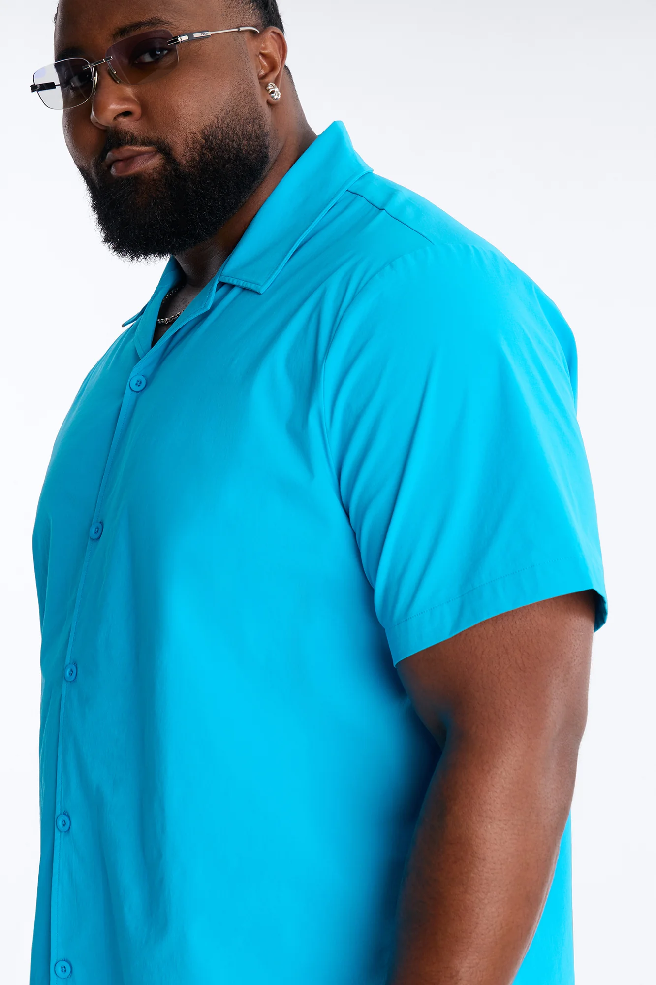 Montez Cuban Collar Button Up Shirt - Blue - Image 6