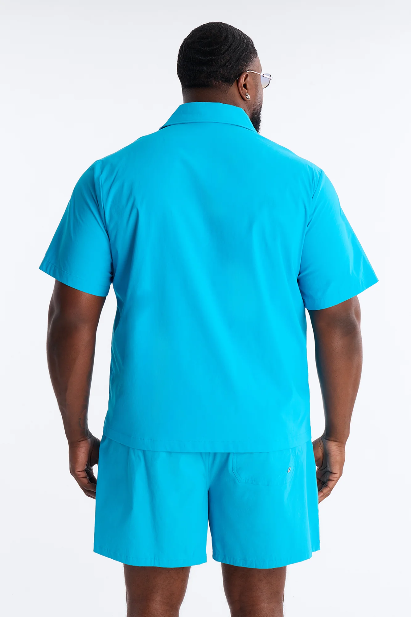 Montez Cuban Collar Button Up Shirt - Blue - Image 7