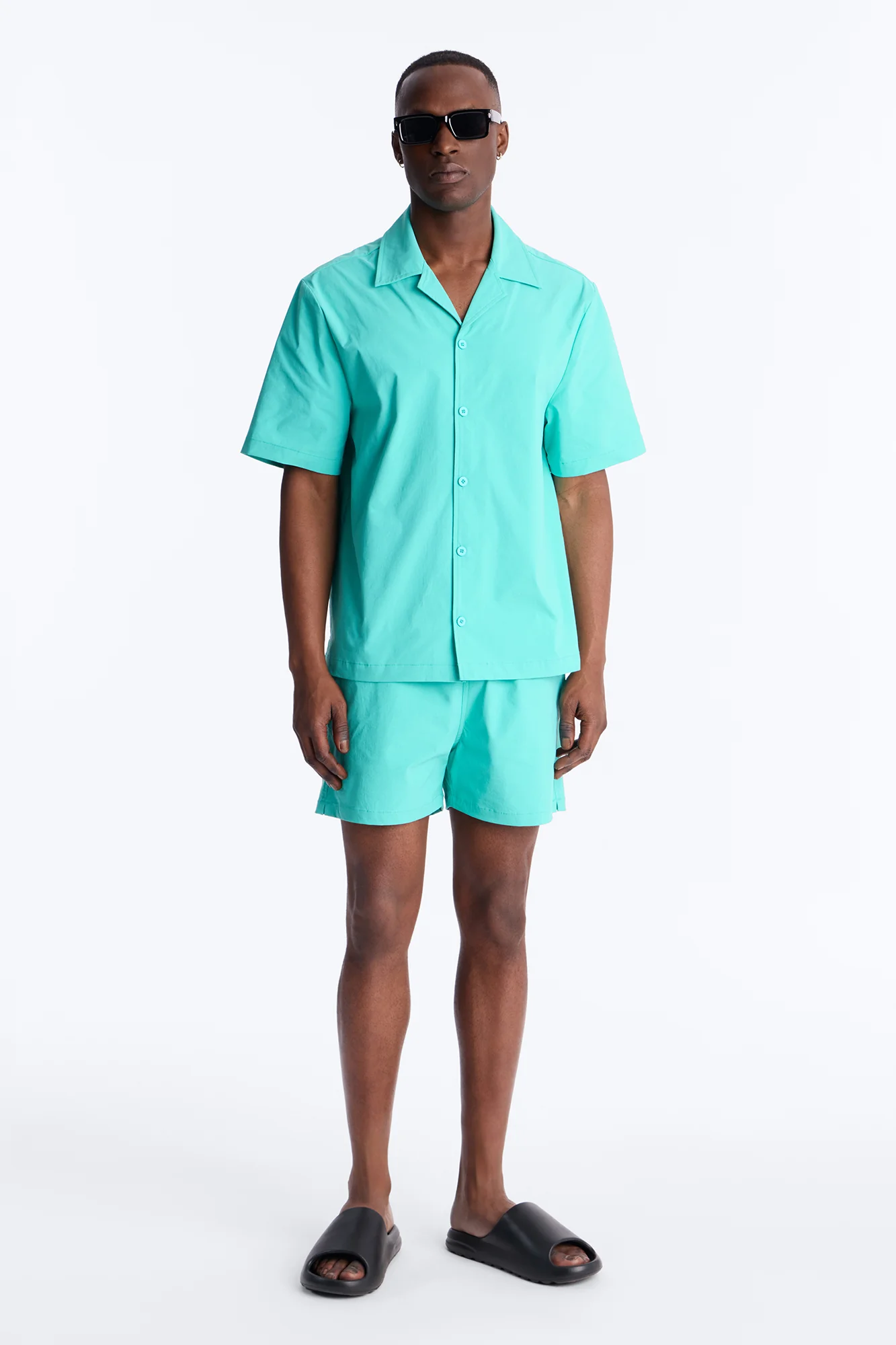 Montez Cuban Collar Button Up Shirt - Teal - Image 2