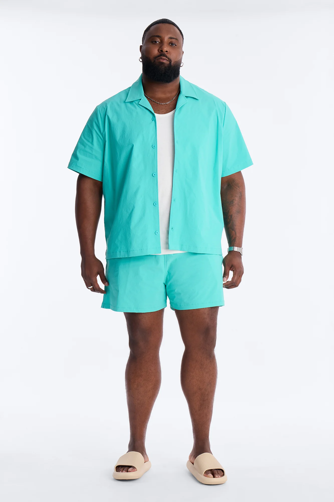 Montez Cuban Collar Button Up Shirt - Teal - Image 5