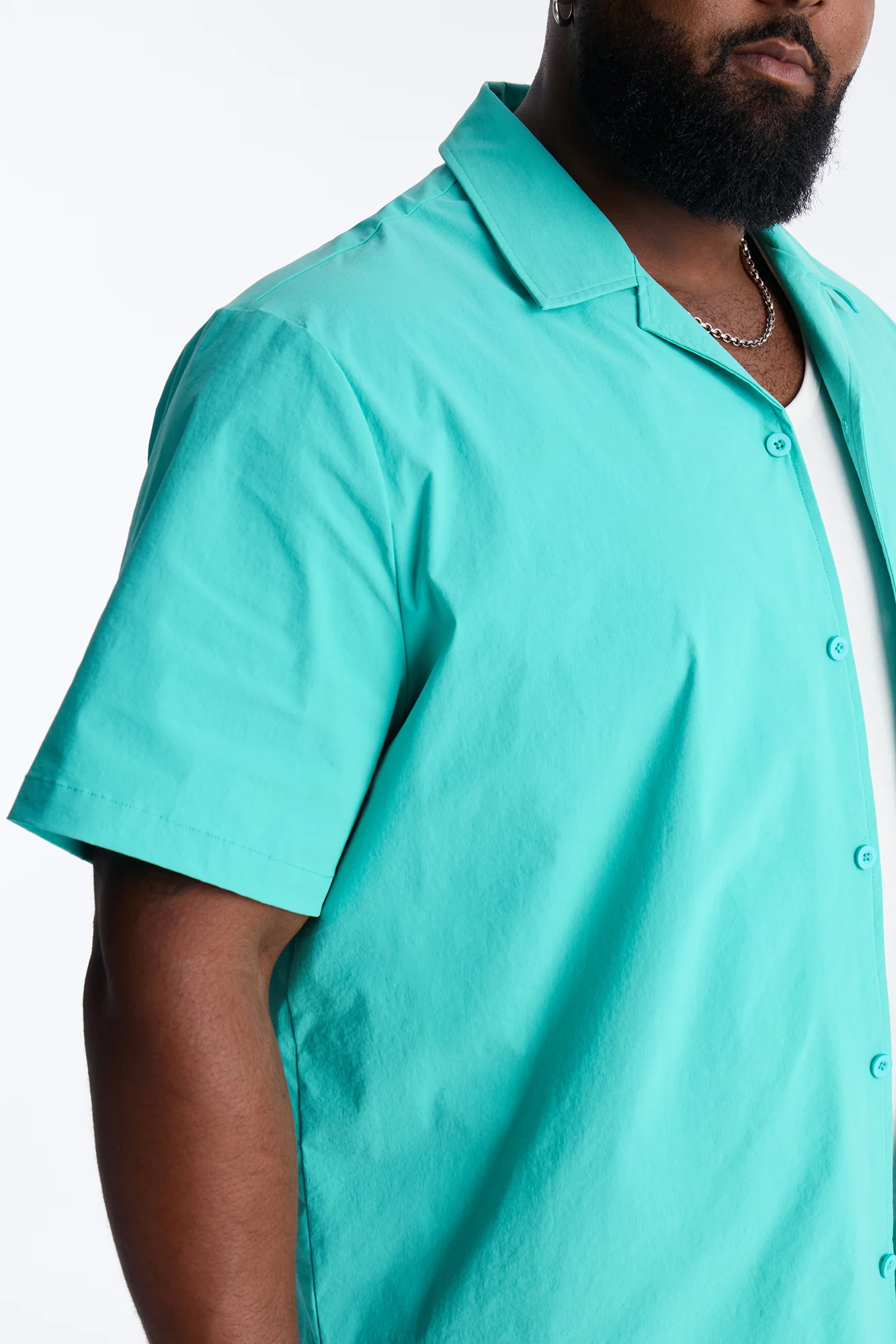 Montez Cuban Collar Button Up Shirt - Teal - Image 6