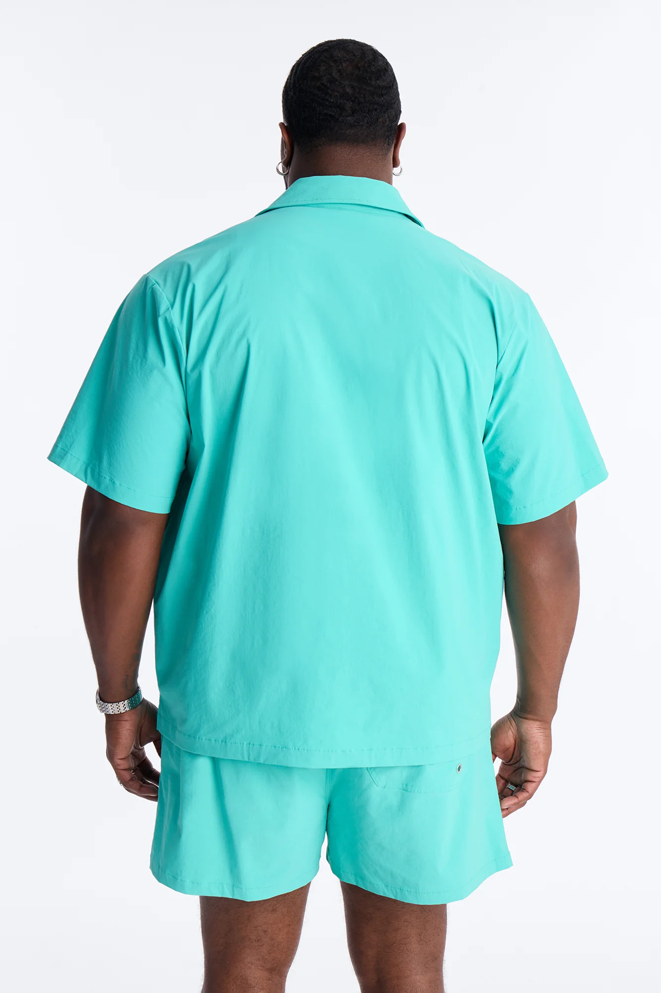 Montez Cuban Collar Button Up Shirt - Teal - Image 7