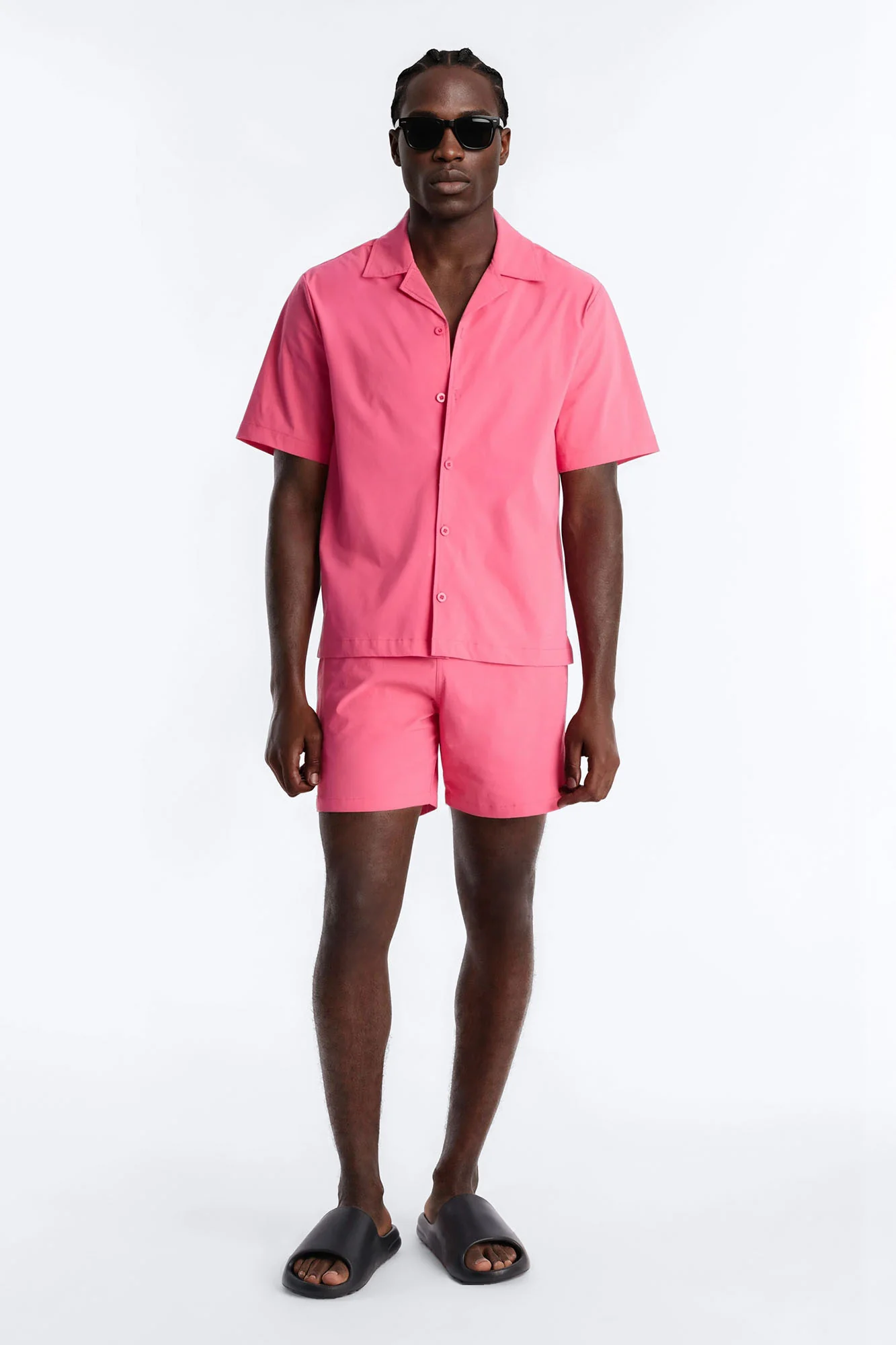 Montez Cuban Collar Button Up Shirt - Hot Pink - Image 2