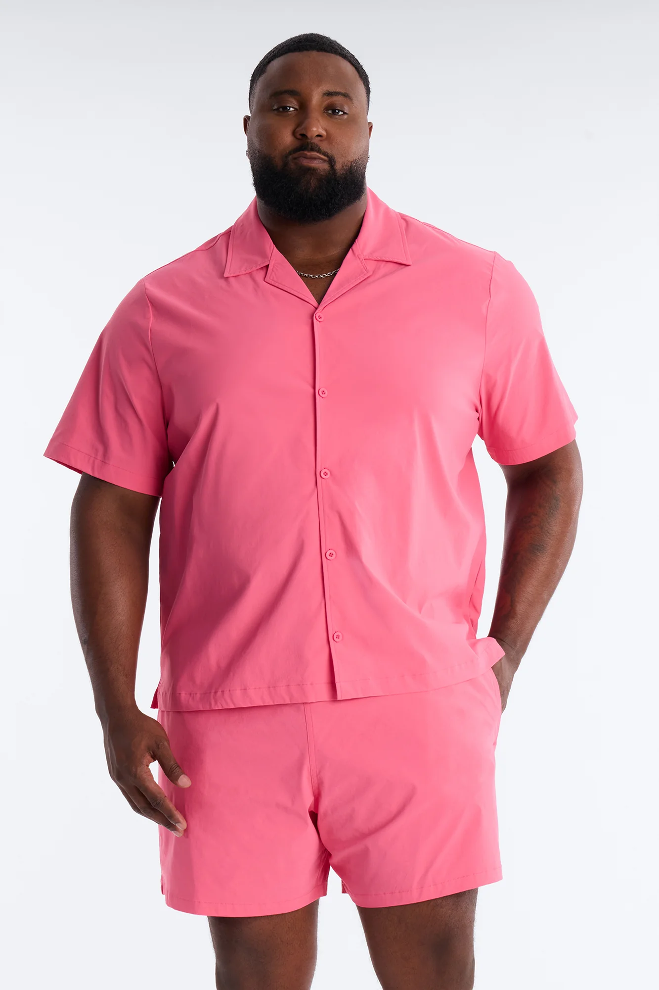 Montez Cuban Collar Button Up Shirt - Hot Pink - Image 5