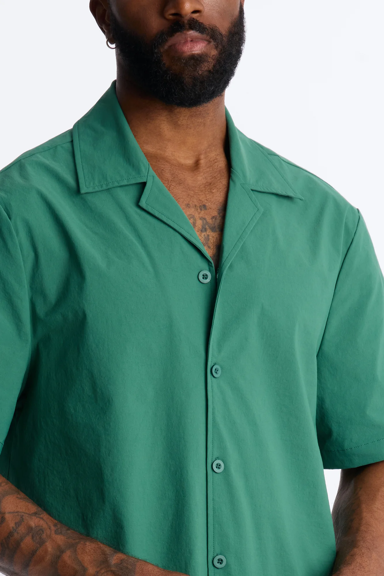 Montez Cuban Collar Button Up Shirt - Hunter Green - Image 3
