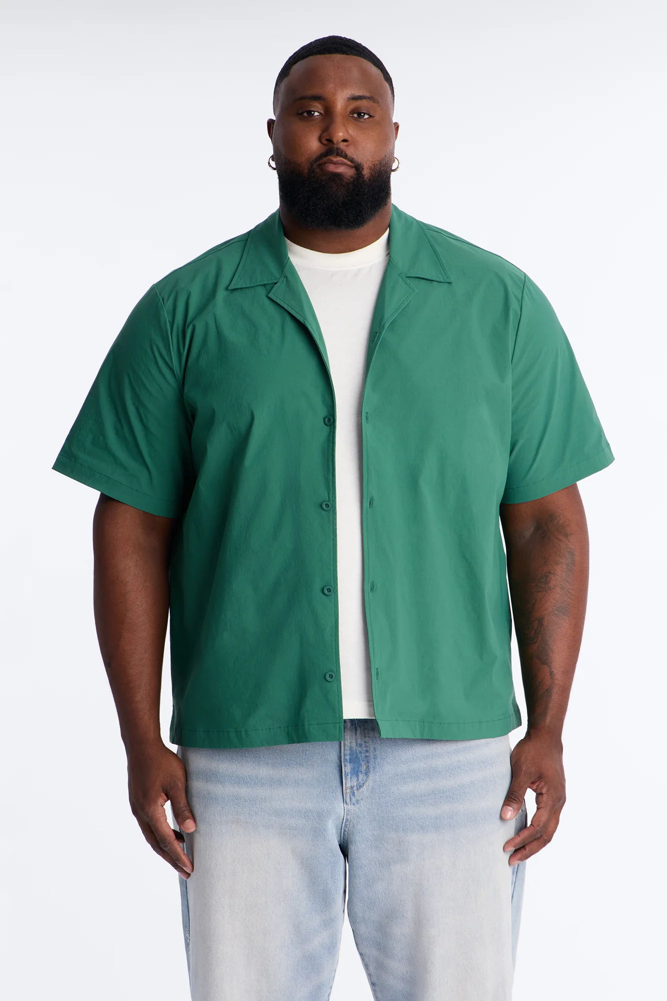 Montez Cuban Collar Button Up Shirt - Hunter Green - Image 5