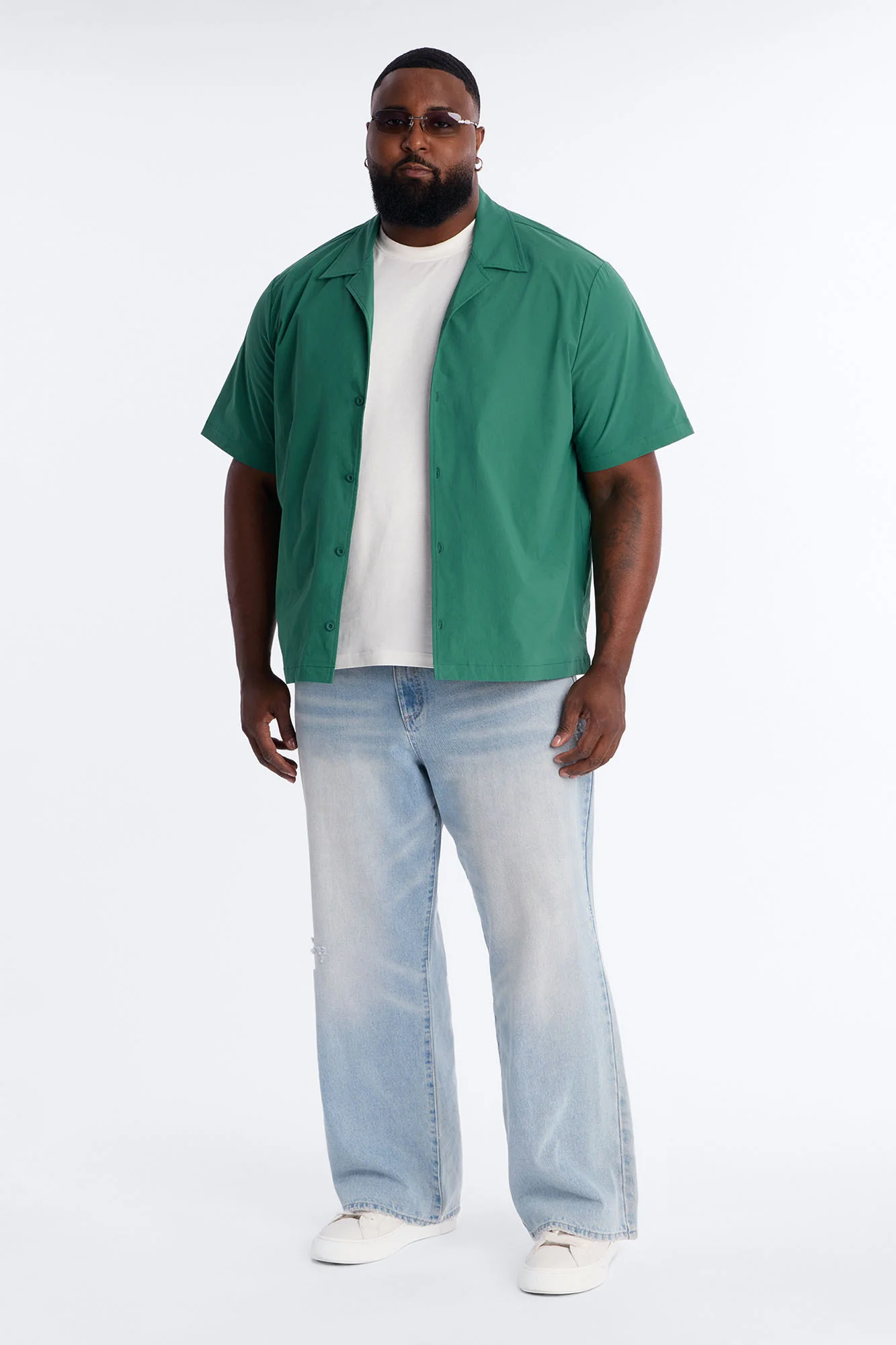 Montez Cuban Collar Button Up Shirt - Hunter Green - Image 6