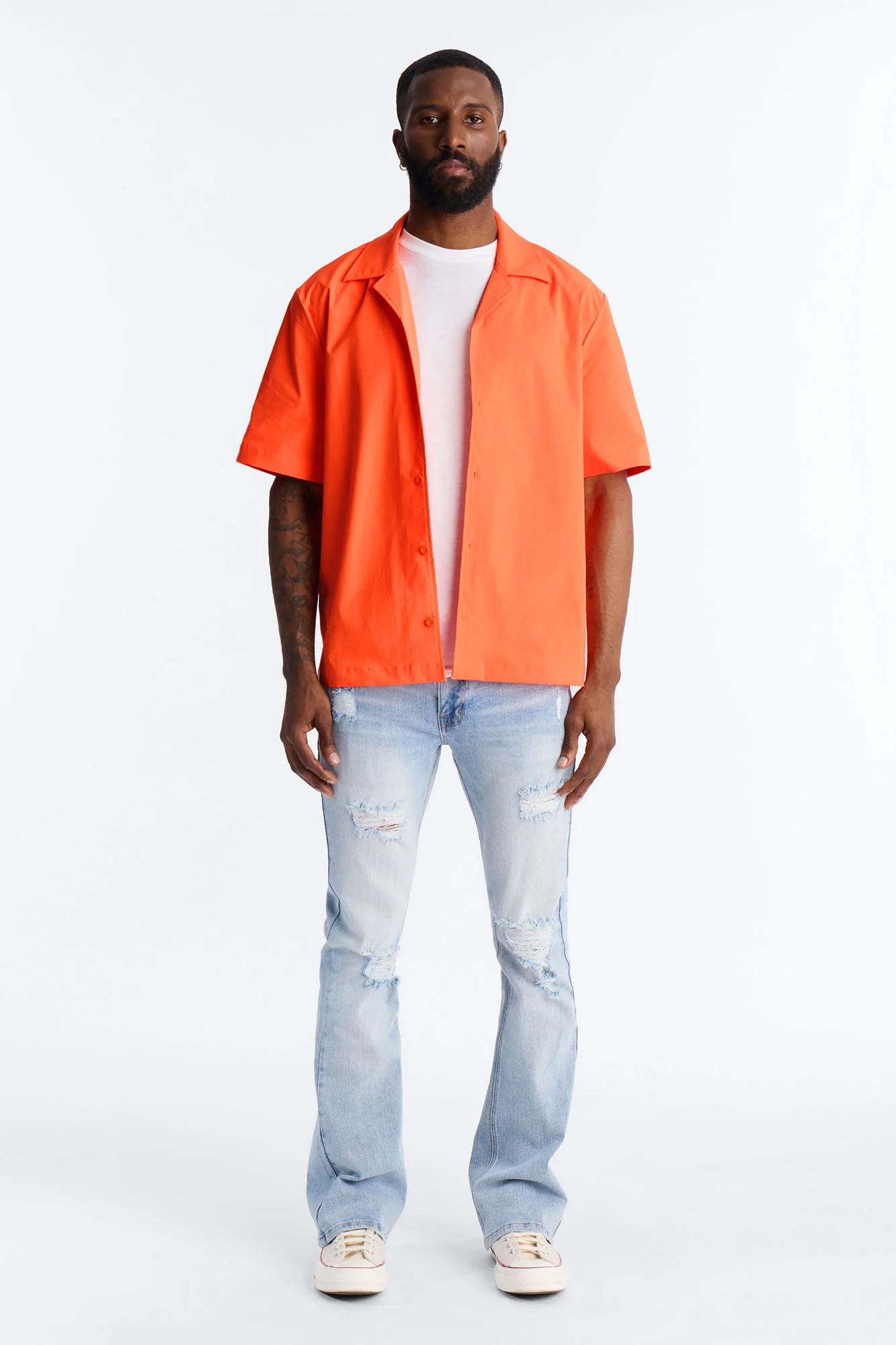 Montez Cuban Collar Button Up Shirt - Orange - Image 2