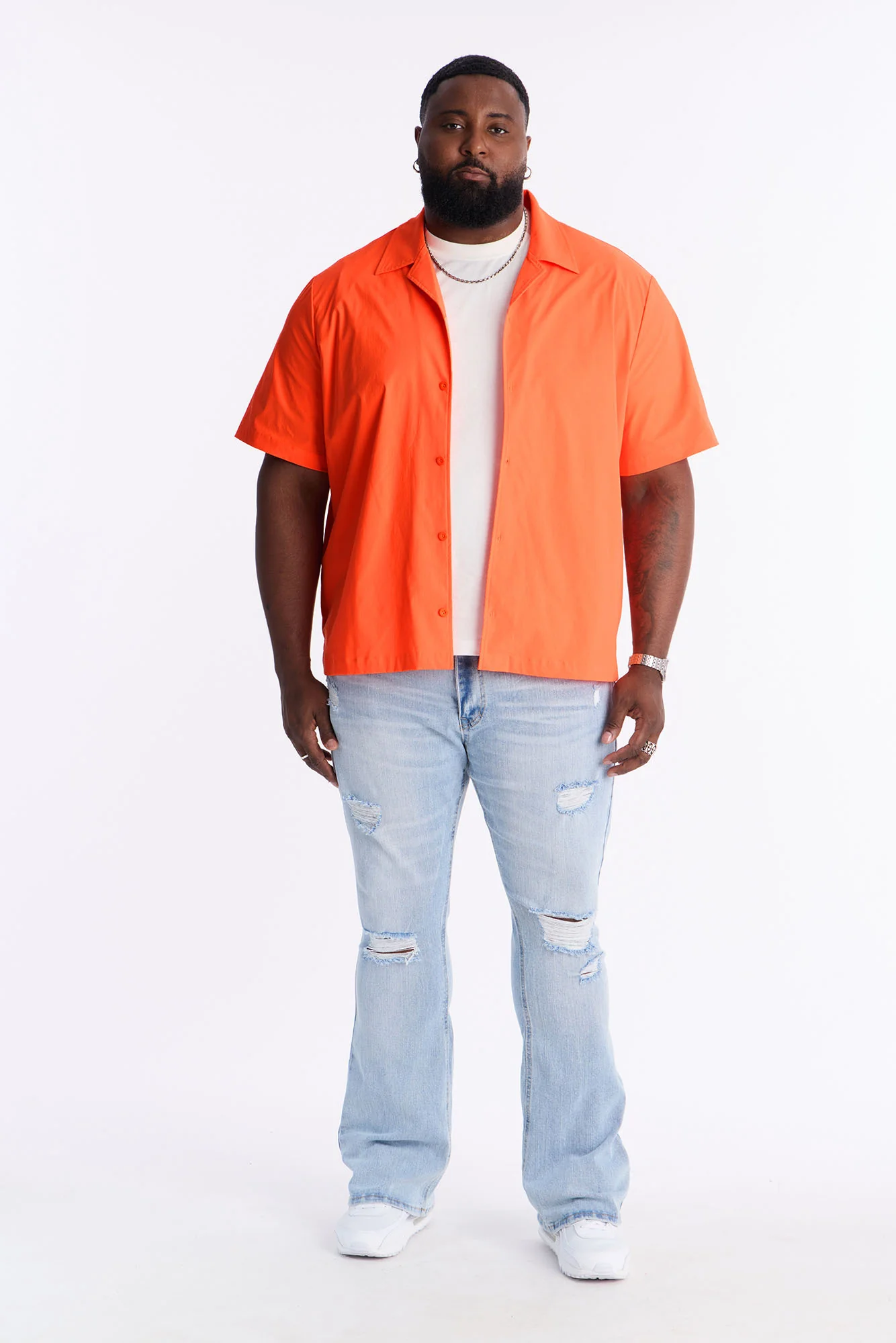 Montez Cuban Collar Button Up Shirt - Orange - Image 5