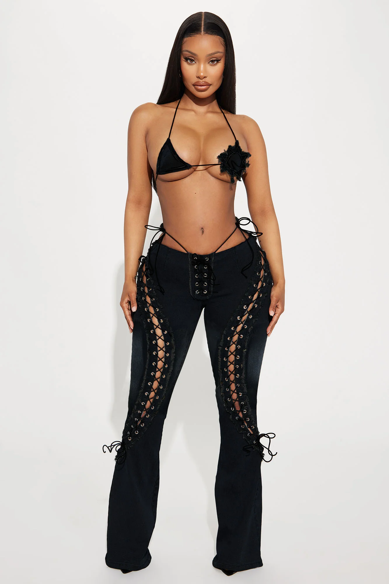 Moon Rising Washed Denim Pant Set - Black
