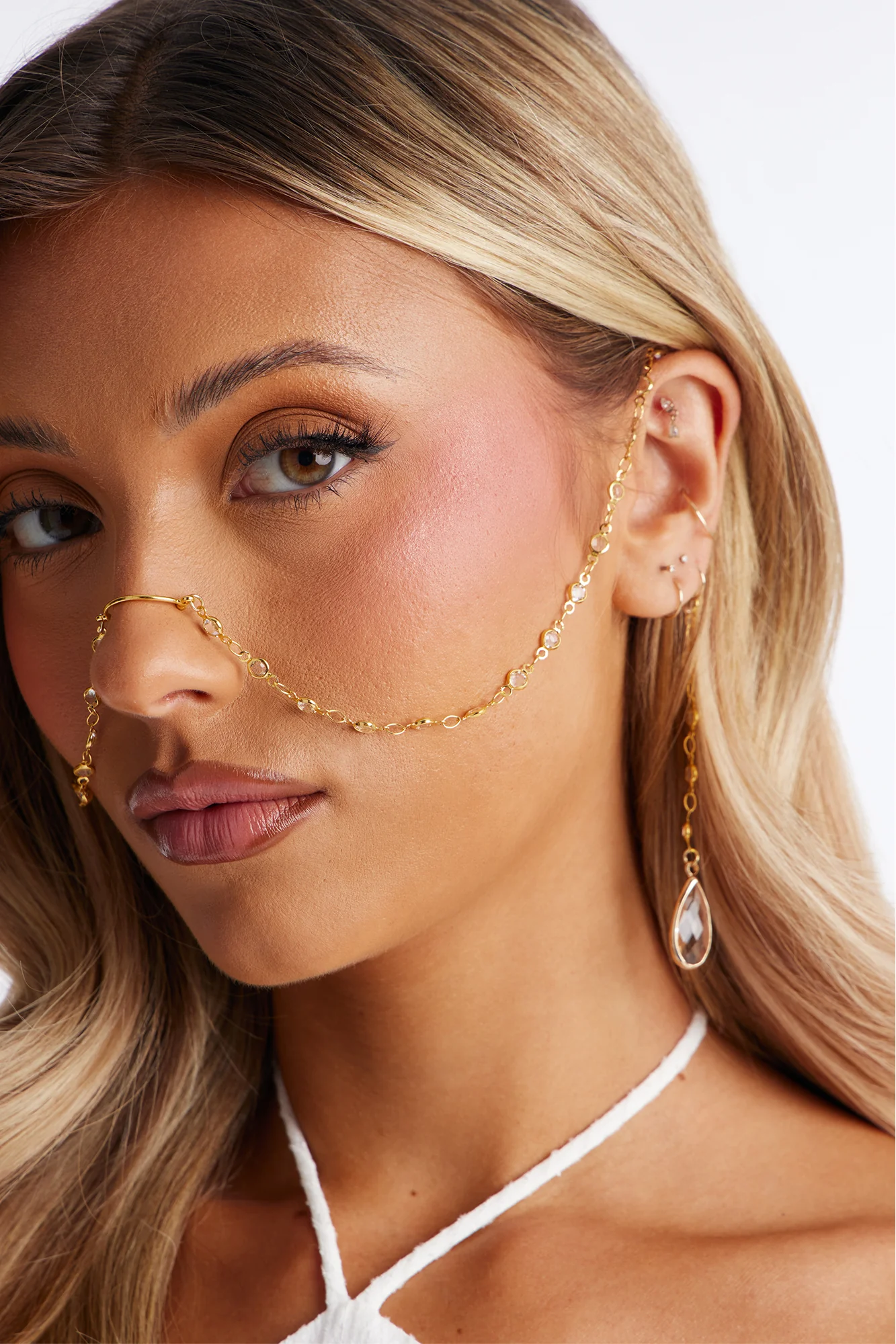 Moonchild Beaded Face Chain - Gold/Clear