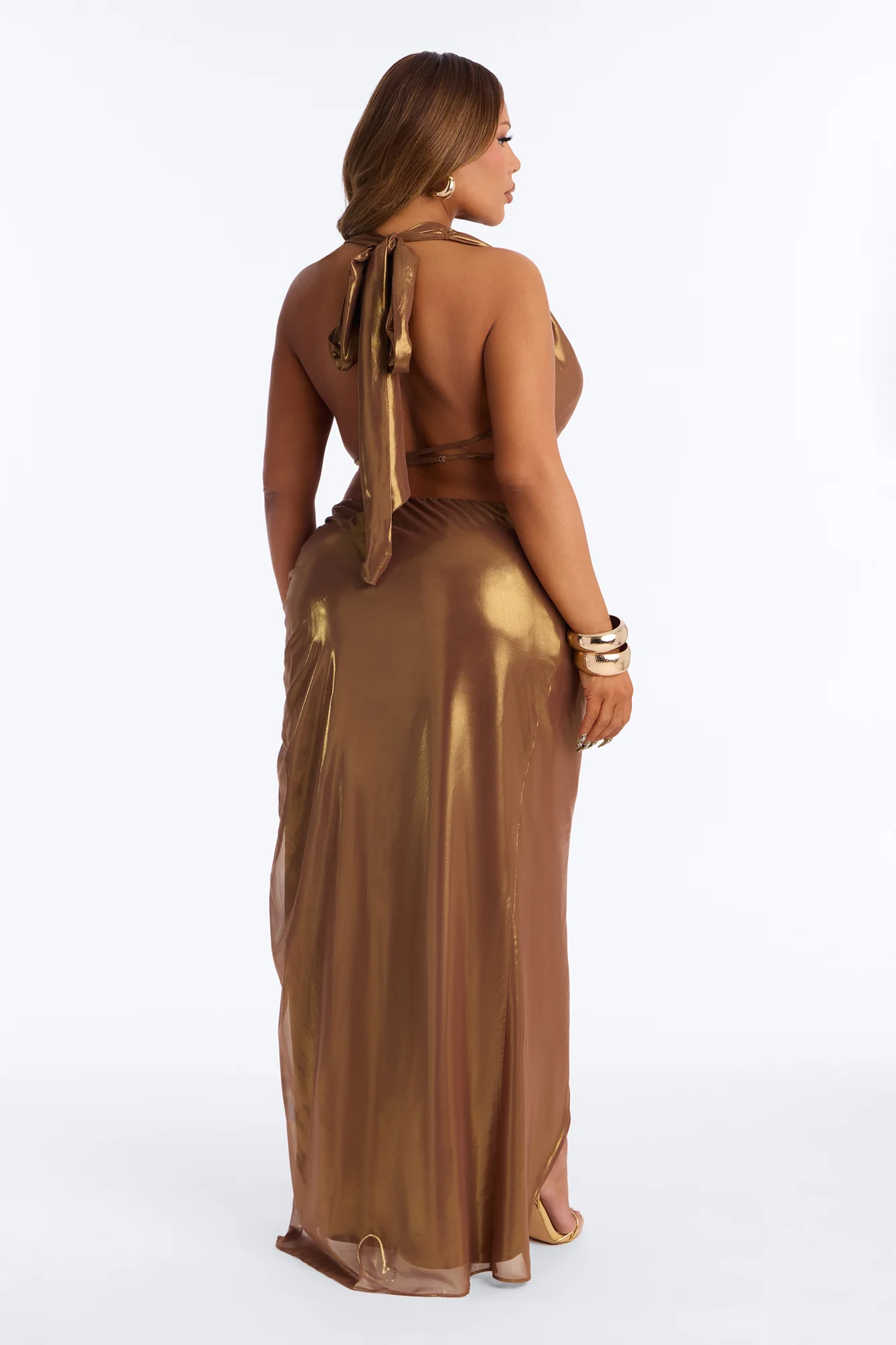 Moonlight Metallic Chiffon Maxi Skirt Set - Bronze - Image 7