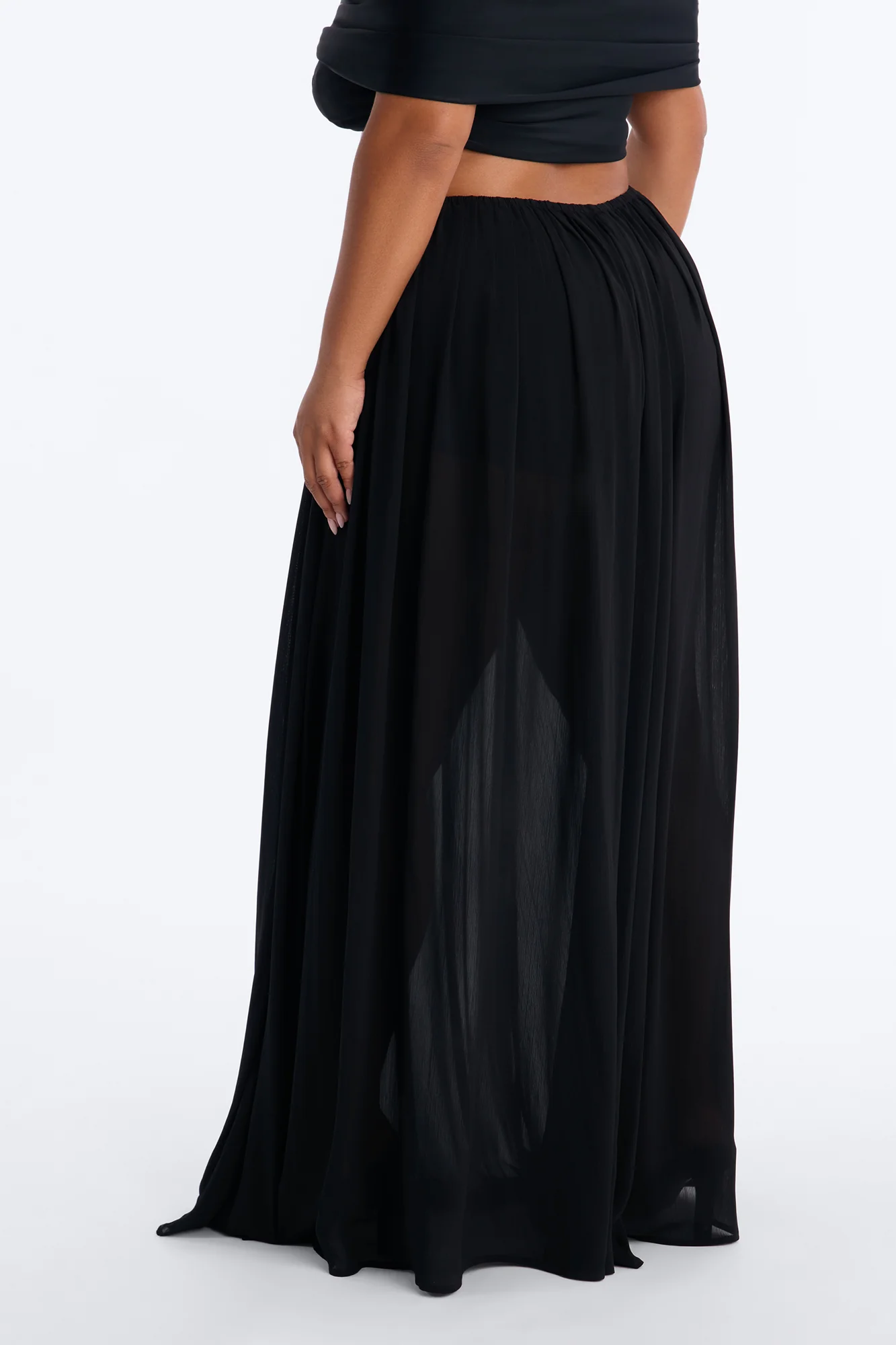 Moonlight Romantic Low Rise Chiffon Maxi Skirt - Black - Image 6