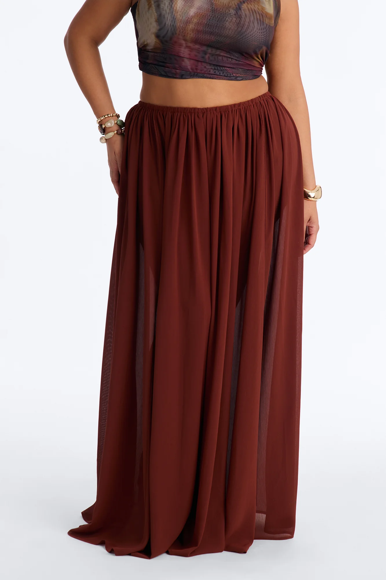 Moonlight Romantic Low Rise Chiffon Maxi Skirt - Terracotta - Image 5
