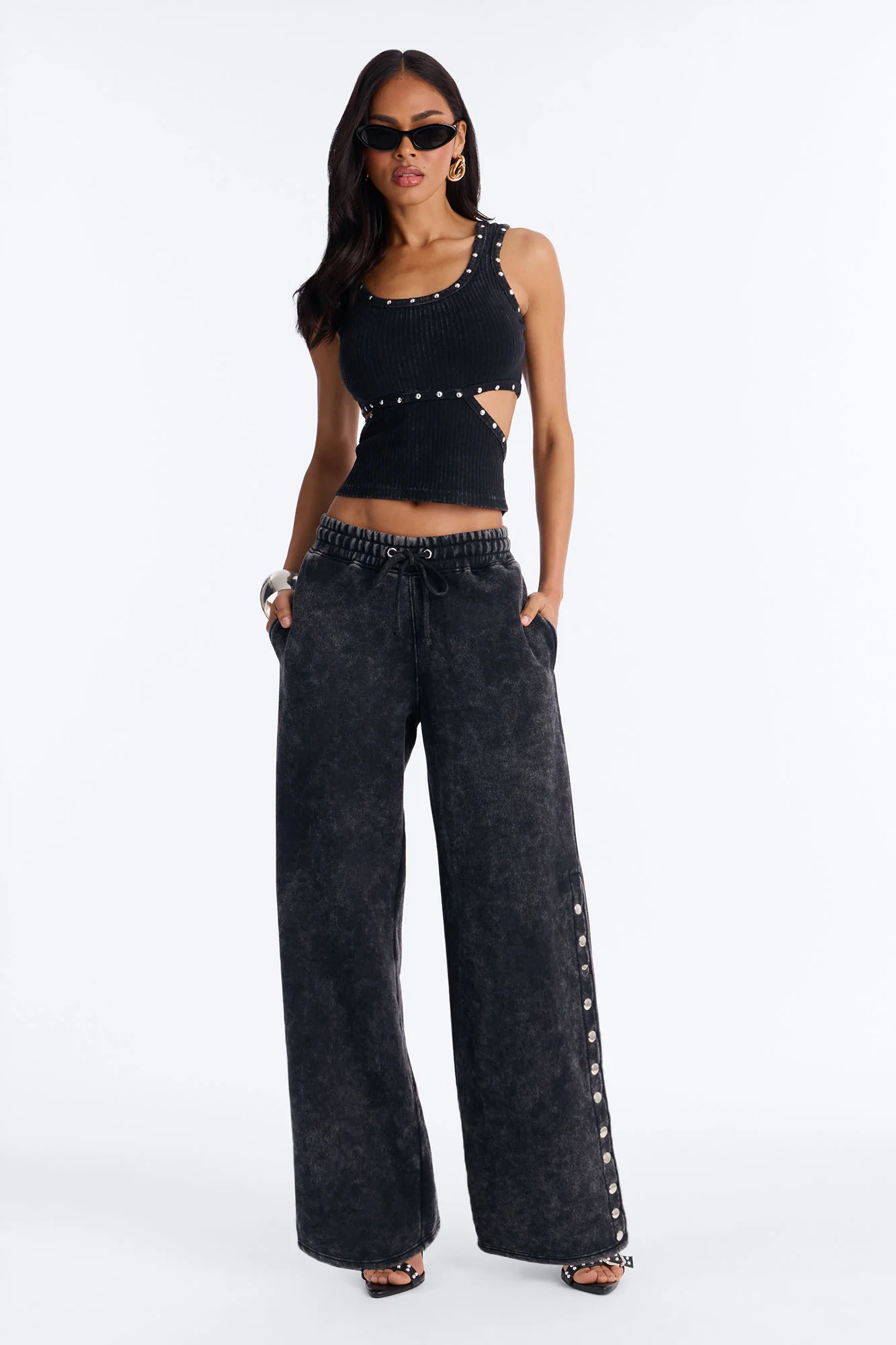 More Than A Studded Fleece Pant Set - Black
