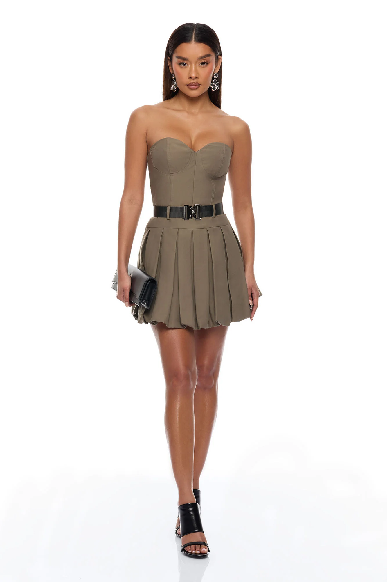 Morgan Belted Cargo Bubble Mini Dress - Olive