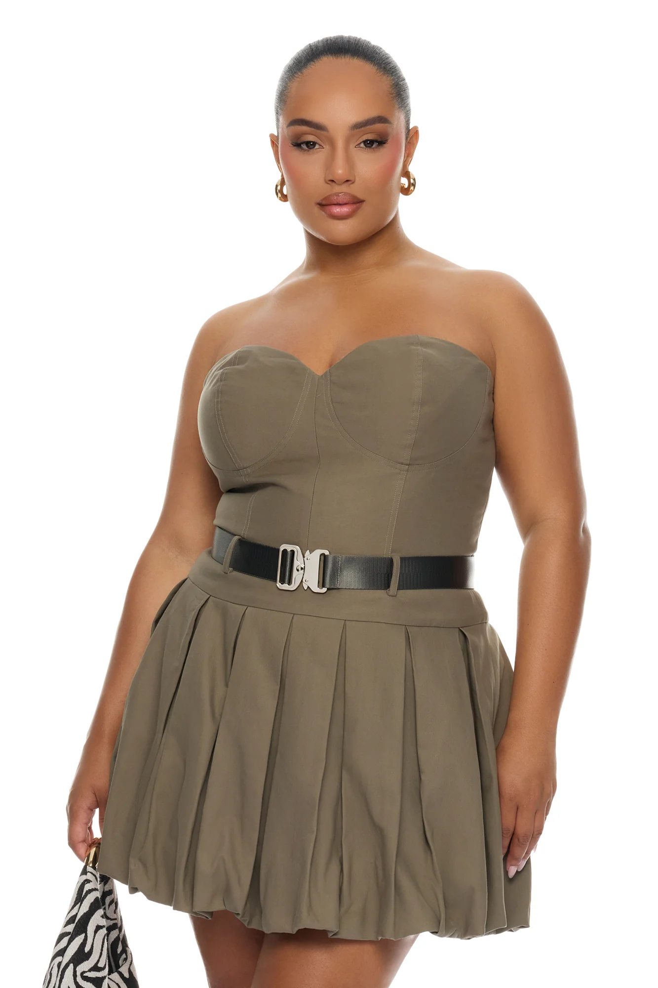 Morgan Belted Cargo Bubble Mini Dress - Olive - Image 6