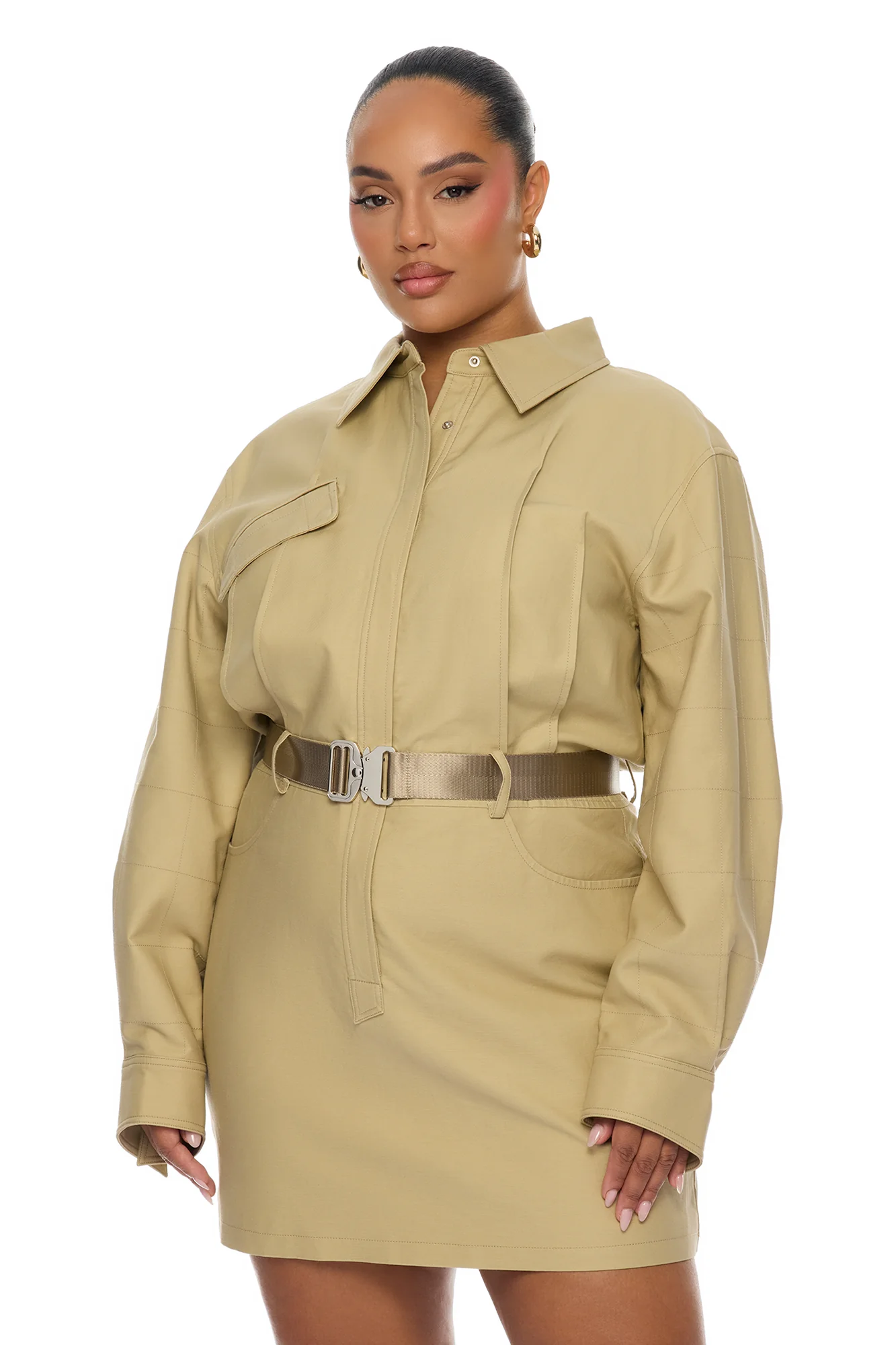 Morgan Belted Cargo Mini Dress - Taupe - Image 6