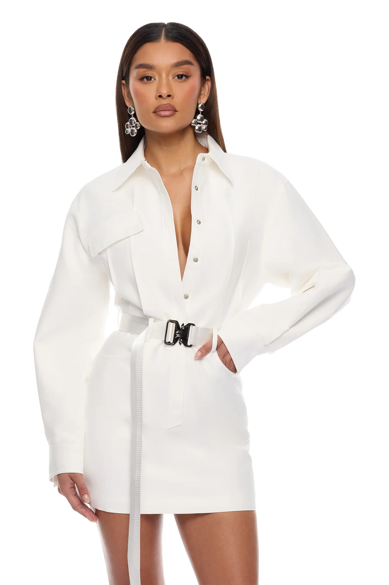 Morgan Belted Cargo Mini Dress - White - Image 2