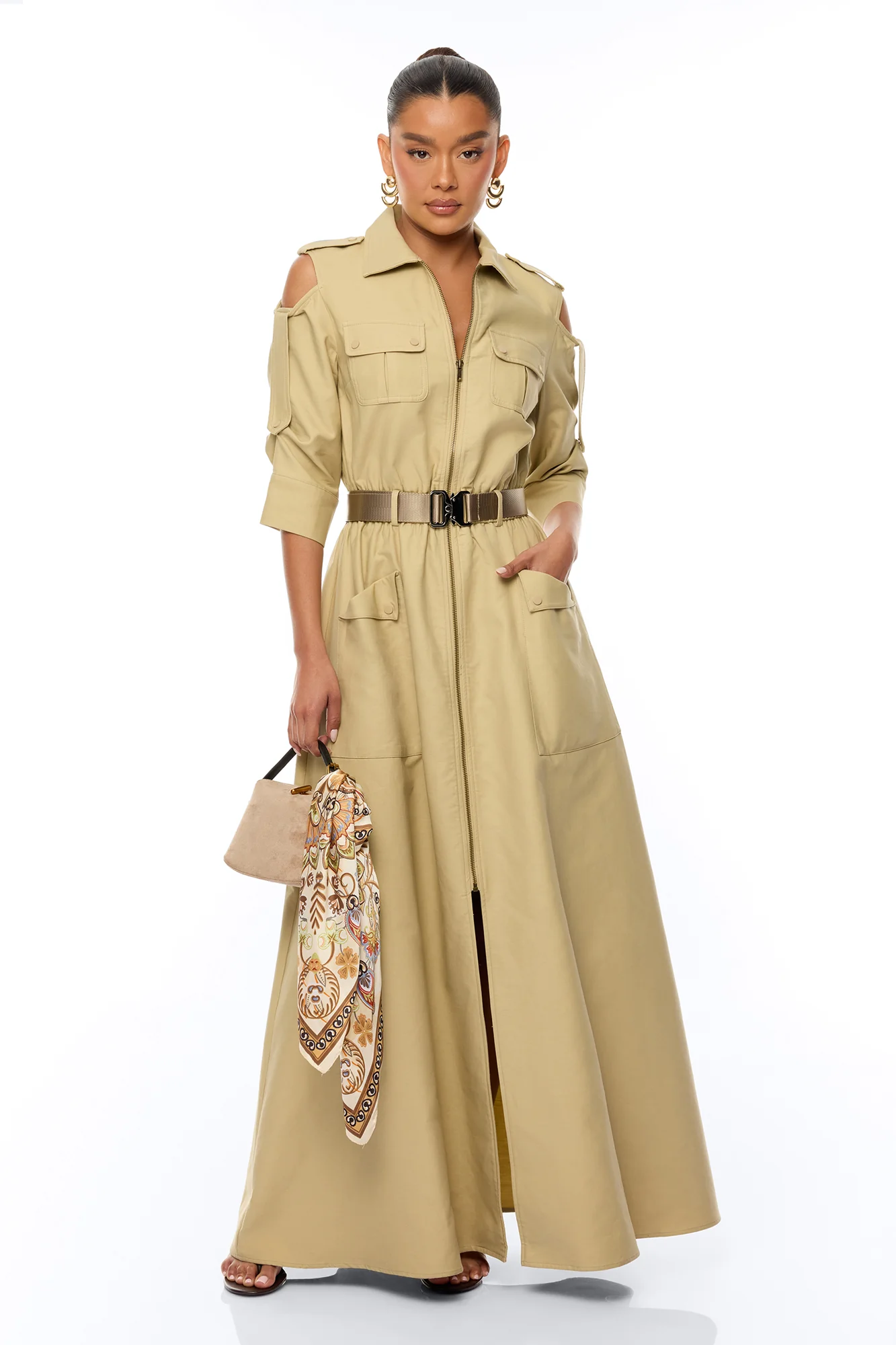 Morgan Cargo Maxi Dress - Taupe