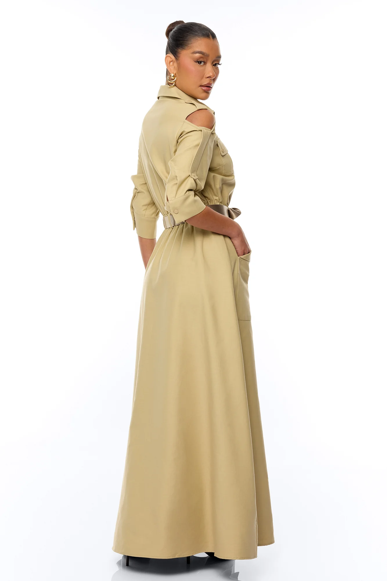 Morgan Cargo Maxi Dress - Taupe - Image 4